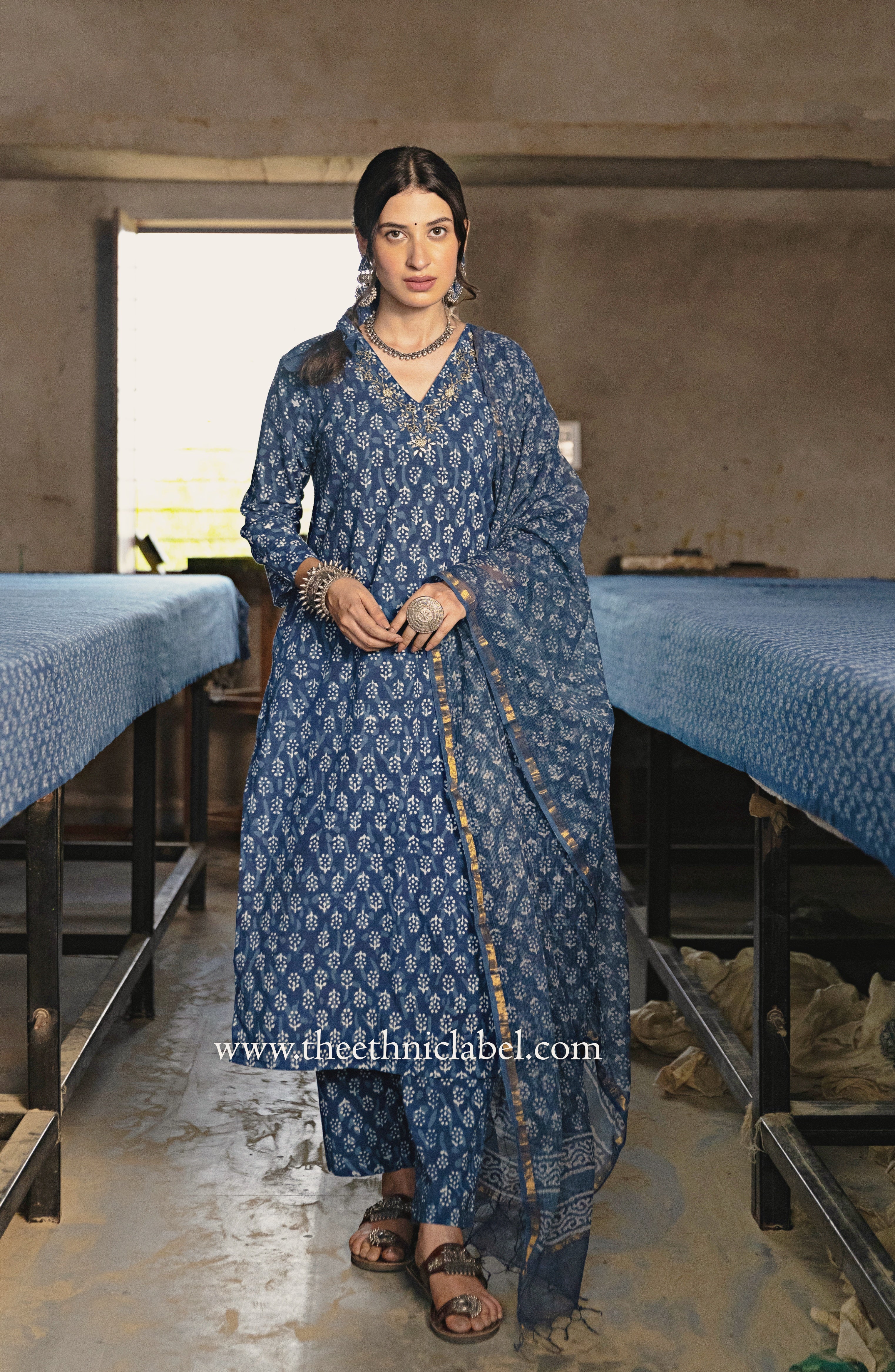 "Ayat" Cotton Kurta Set with Kota Doria Dupatta(3pc) - Image 3