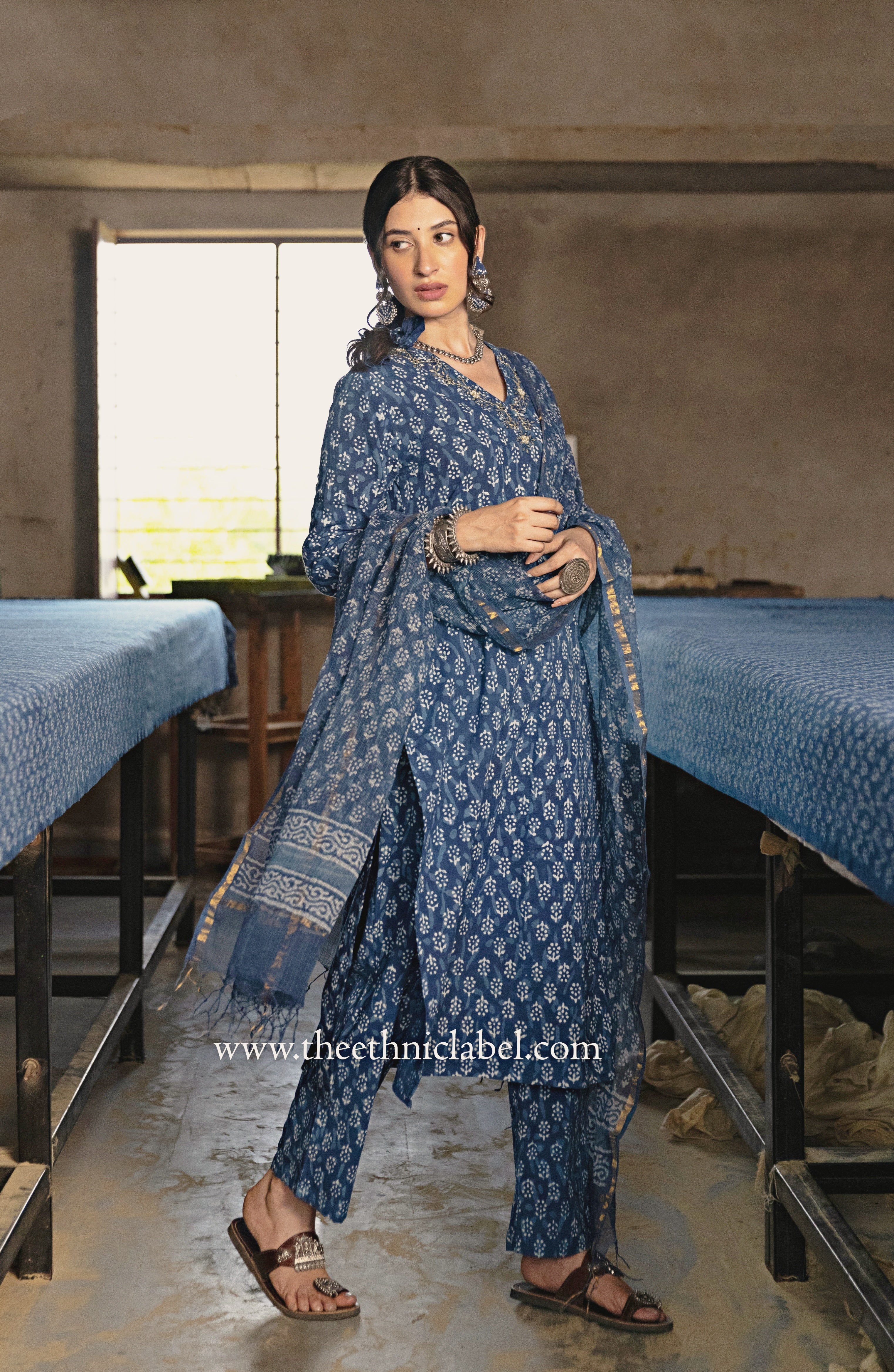 "Ayat" Cotton Kurta Set with Kota Doria Dupatta(3pc) - Image 4