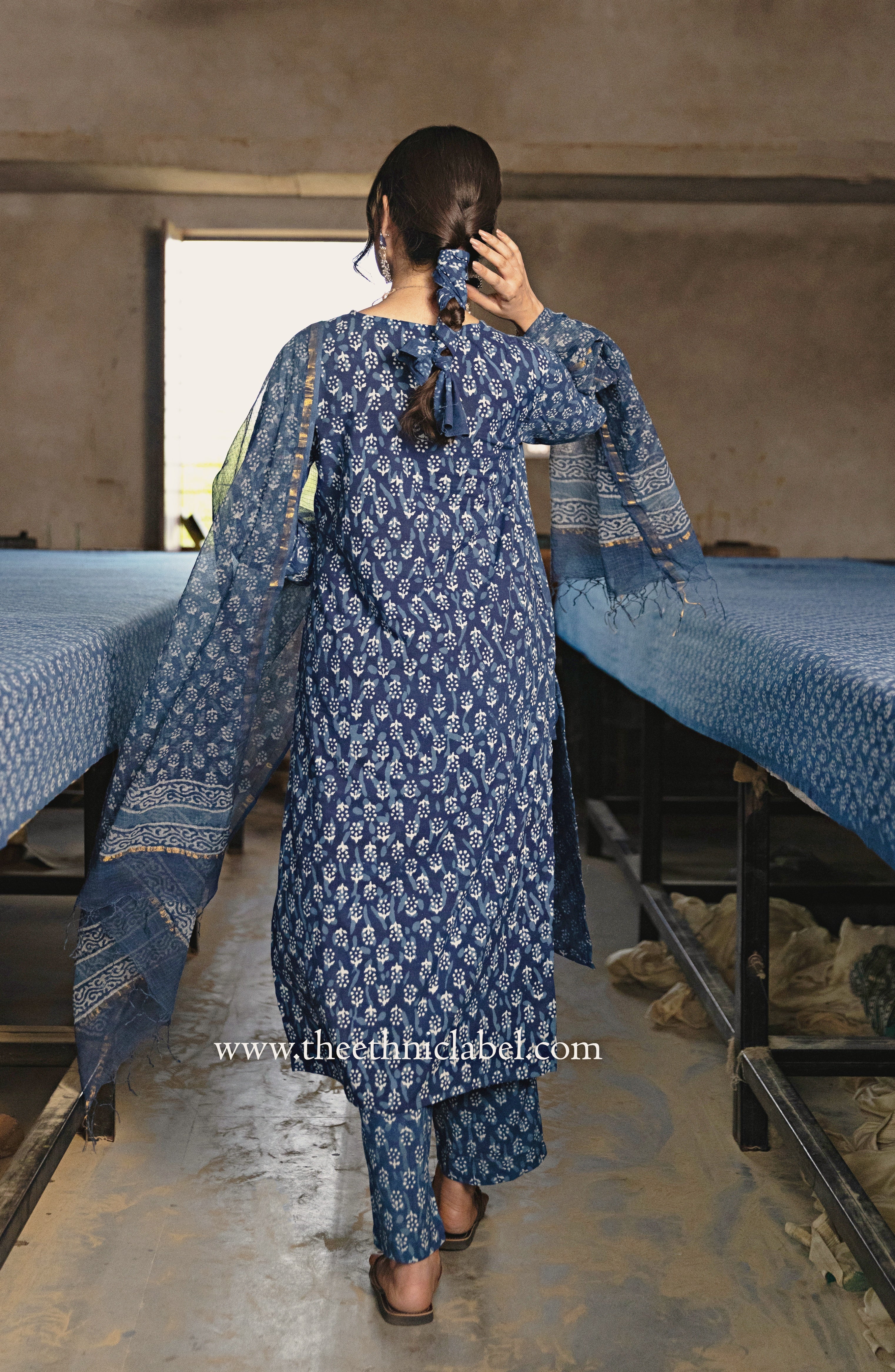 "Ayat" Cotton Kurta Set with Kota Doria Dupatta(3pc) - Image 5