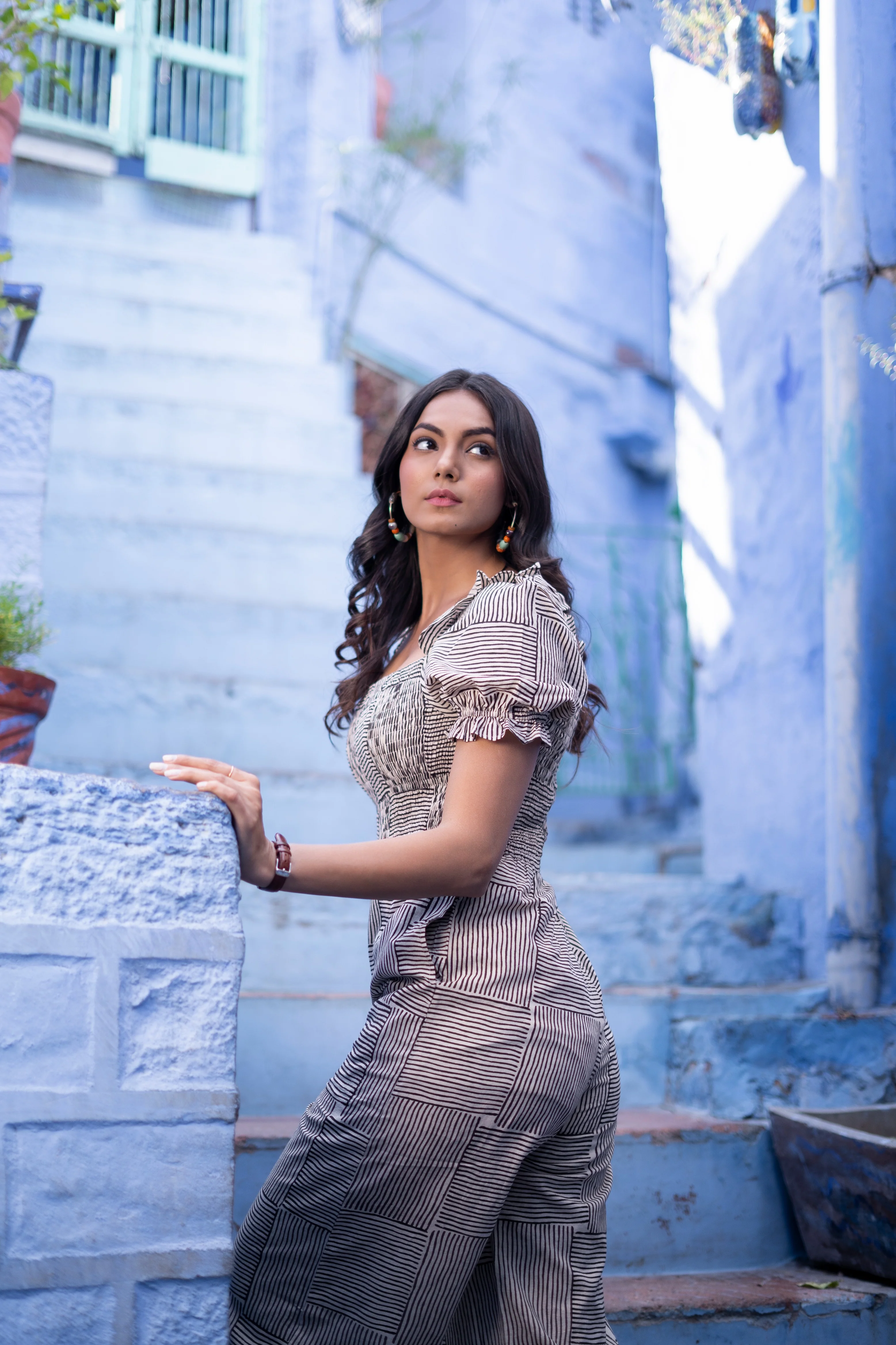 Black Striped ‘Safar’ Hand Block Printed Jumpsuit - Image 3