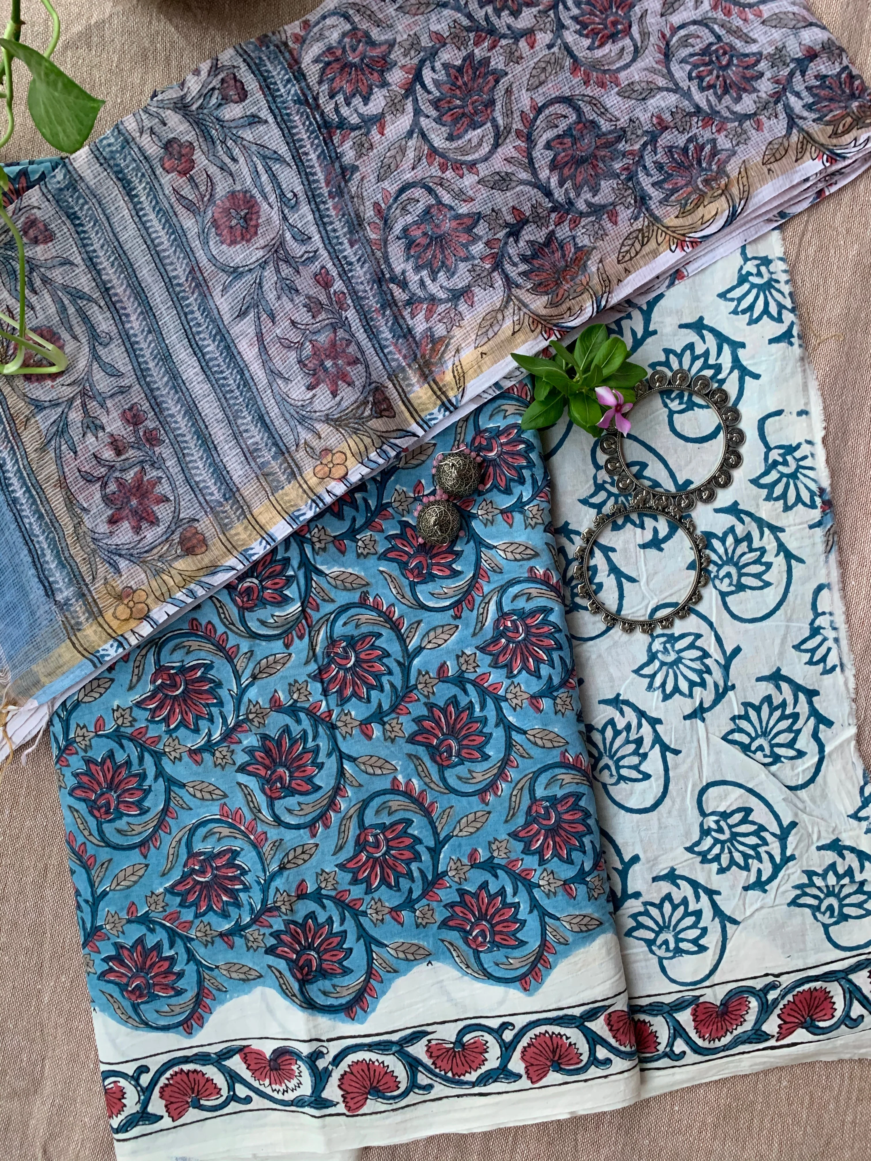 Blue Jaal Unstitched Suit Set with Doria Dupatta - Image 3