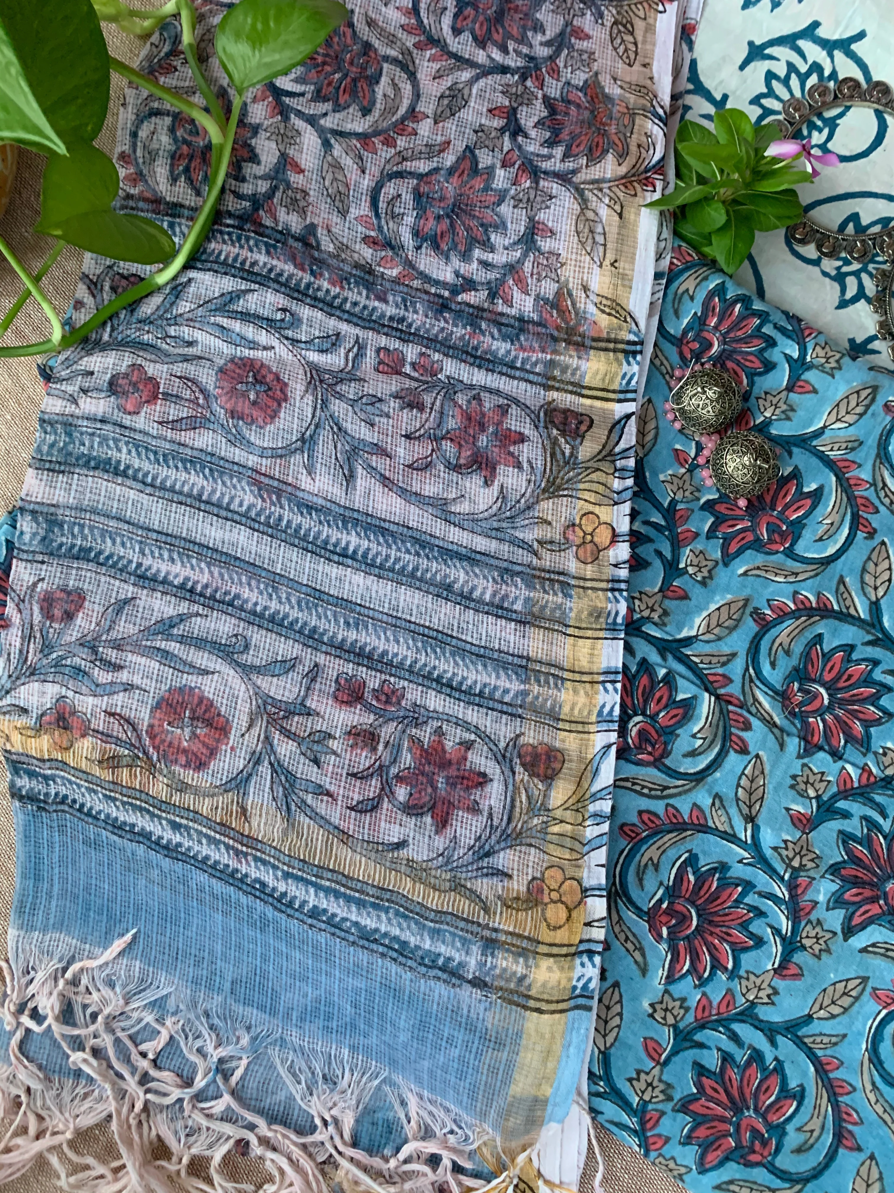 Blue Jaal Unstitched Suit Set with Doria Dupatta - Image 4