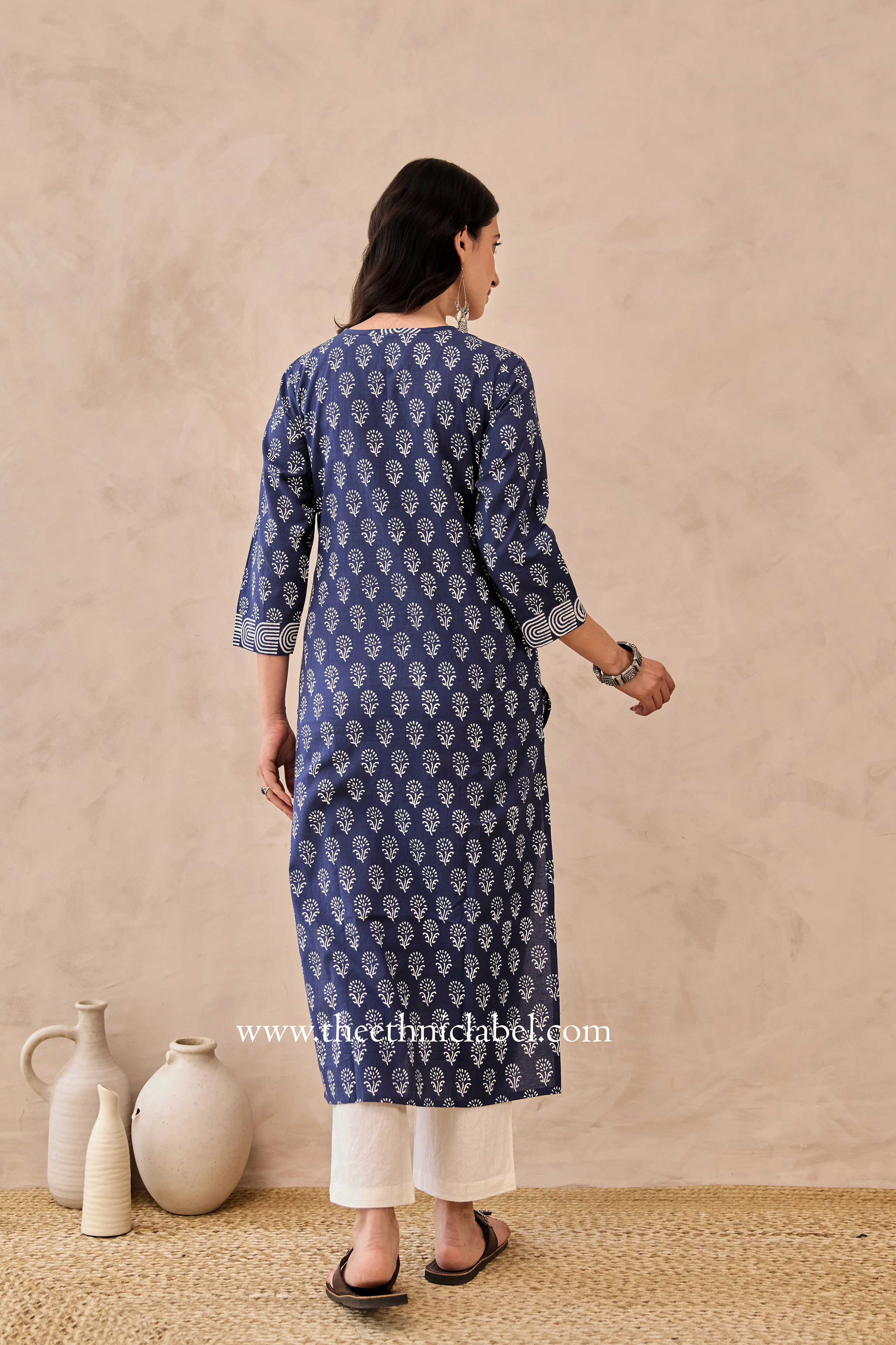 "Feroza" Hand Blockprinted Cotton Kurta - Image 3