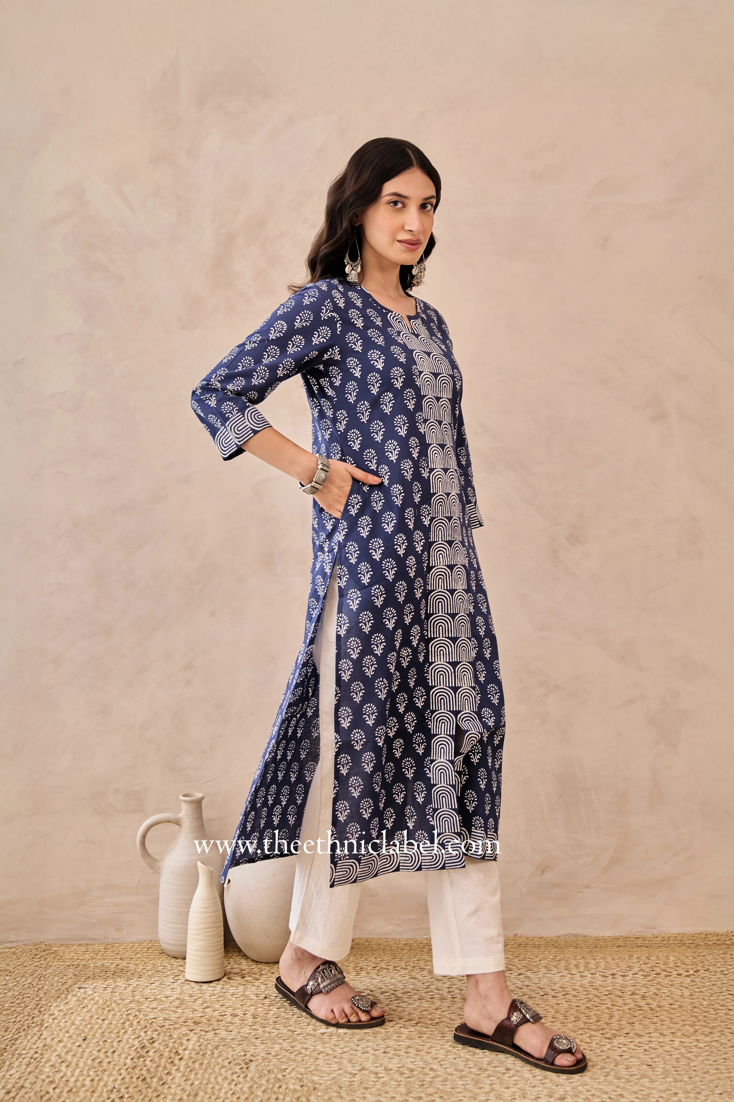 "Feroza" Hand Blockprinted Cotton Kurta - Image 5