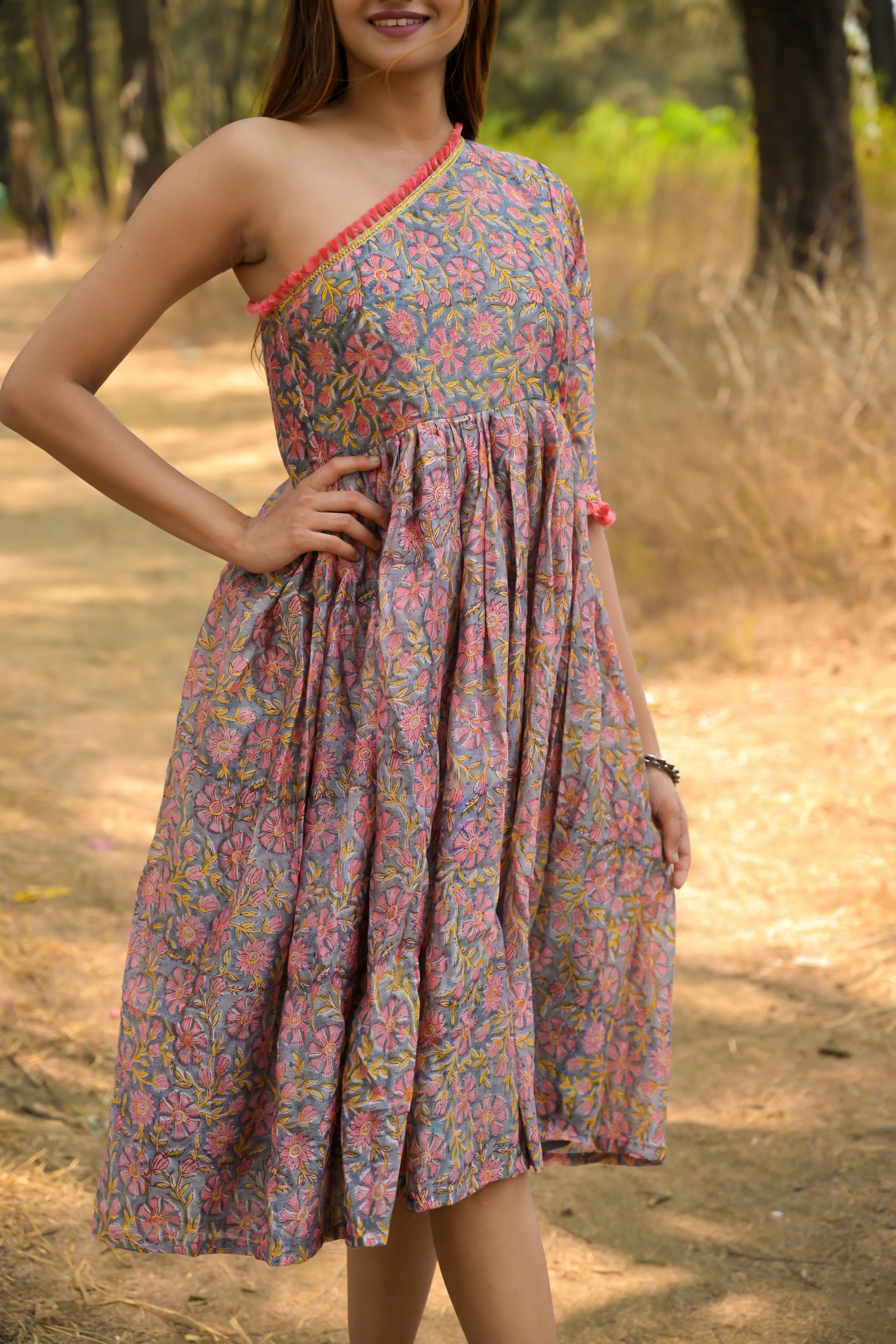 Grey 'Glorious' Printed Chanderi Dress - Image 3