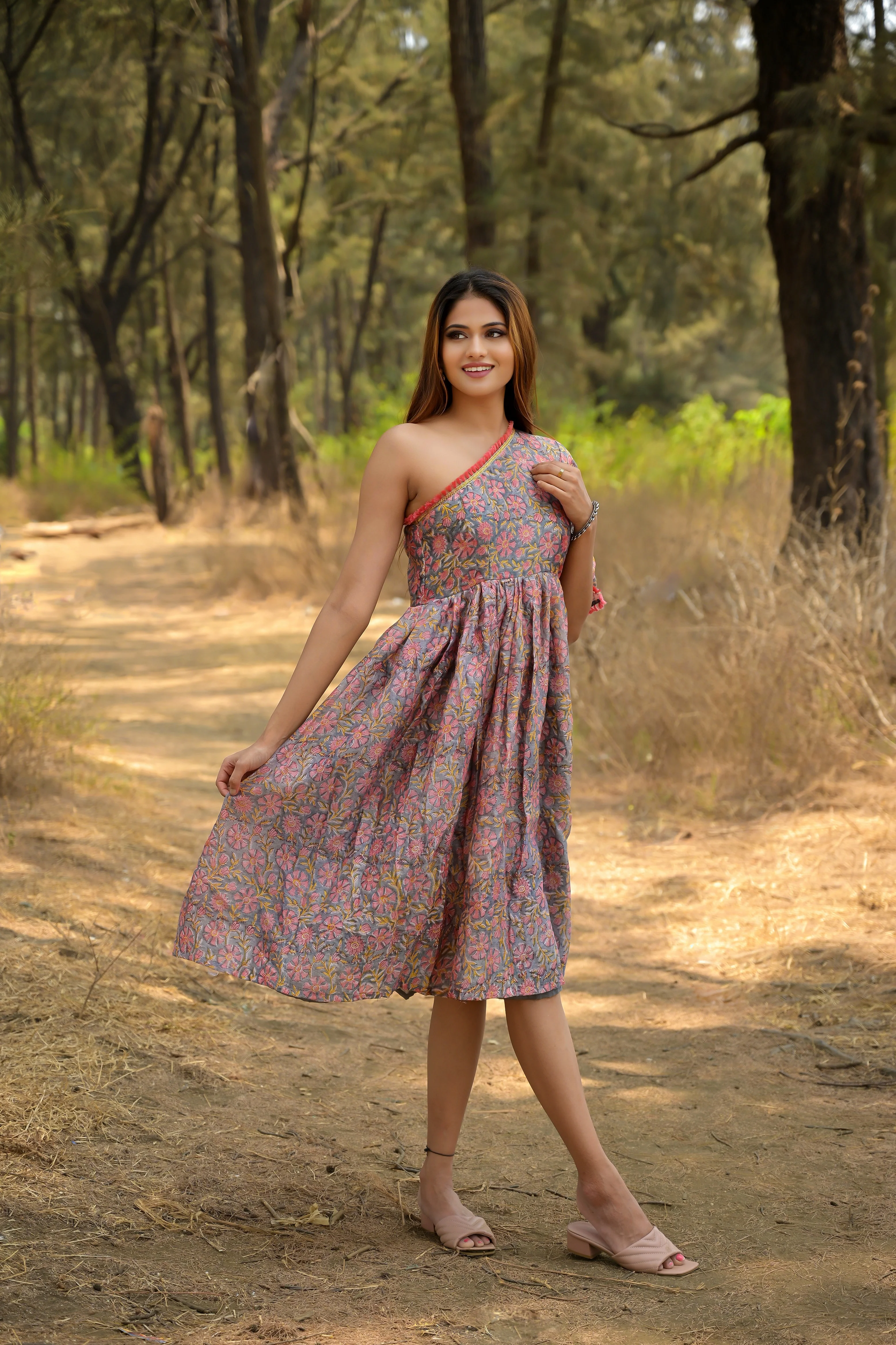 Grey 'Glorious' Printed Chanderi Dress - Image 8