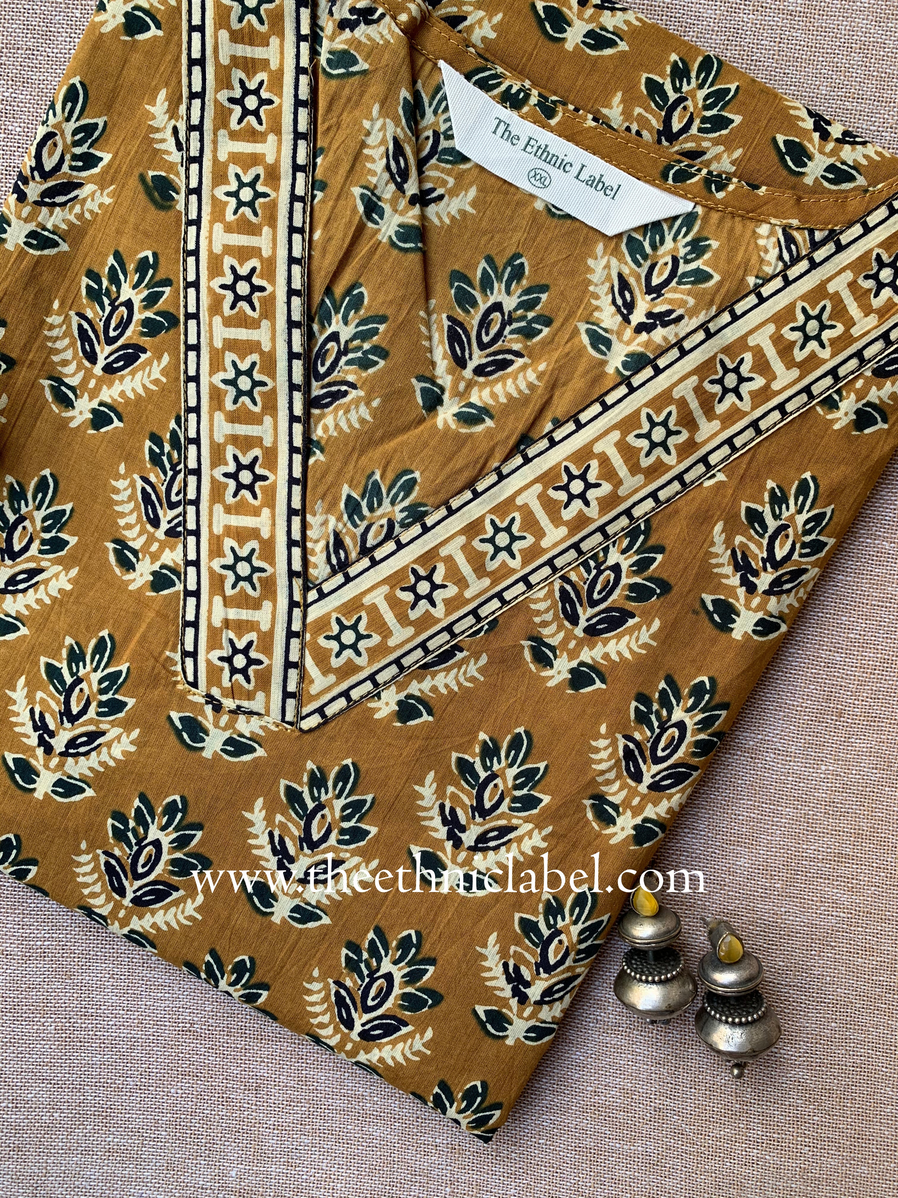 "Gunjal" Hand Block Printed Cotton kurta - XXL - Image 3
