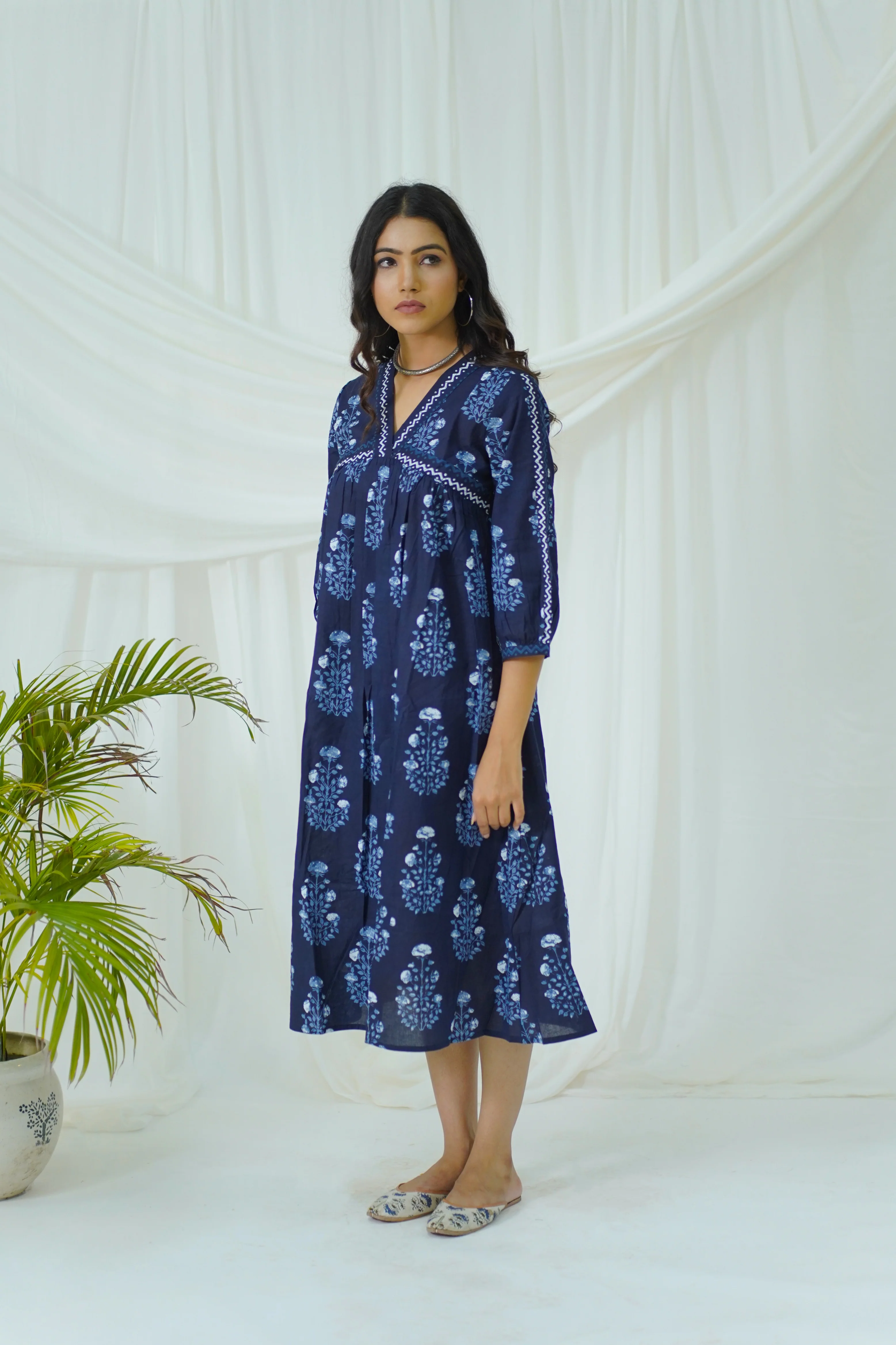 Hand Block Printed Indigo Cotton dress - Image 4