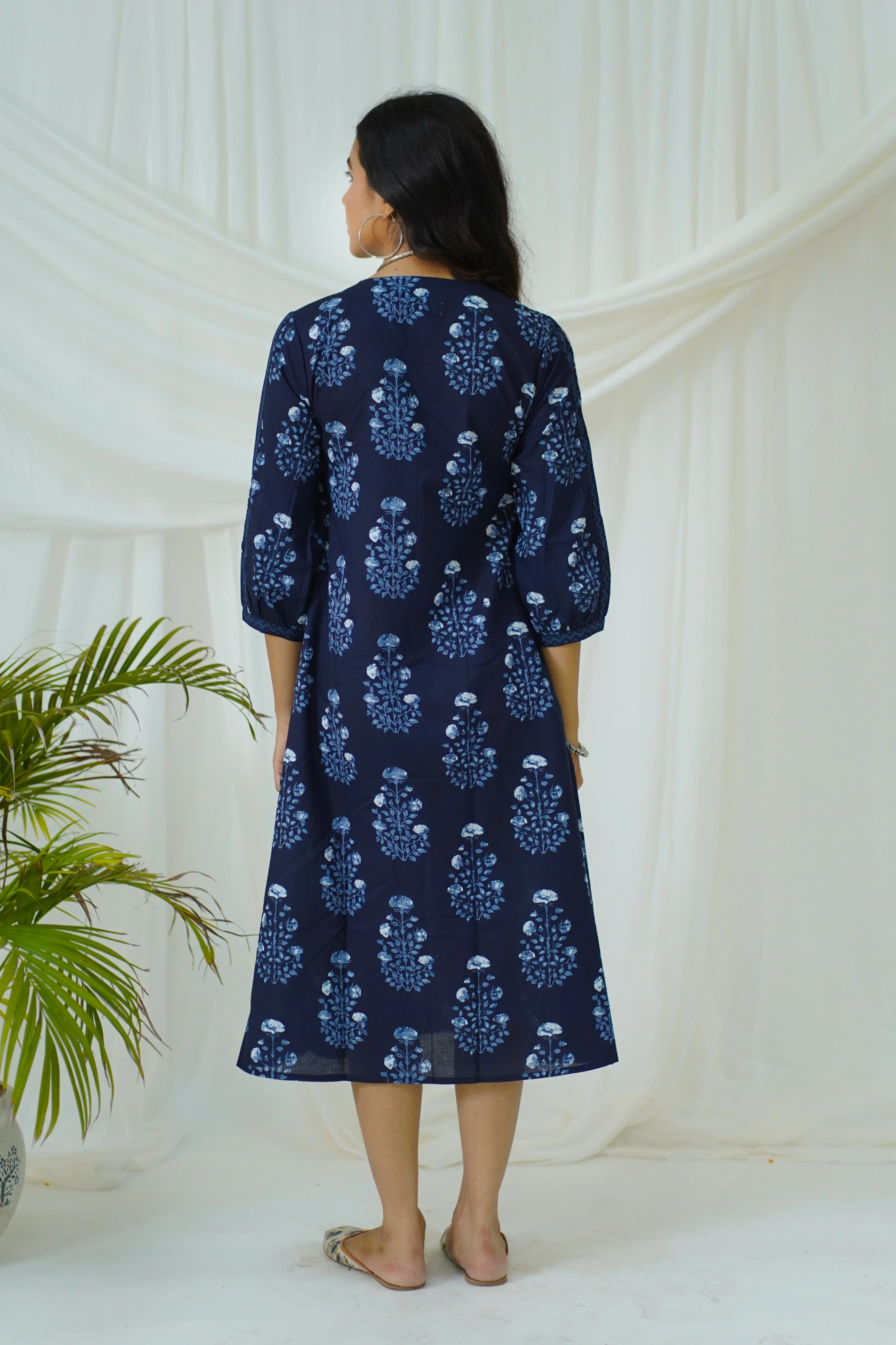 Hand Block Printed Indigo Cotton dress - Image 5
