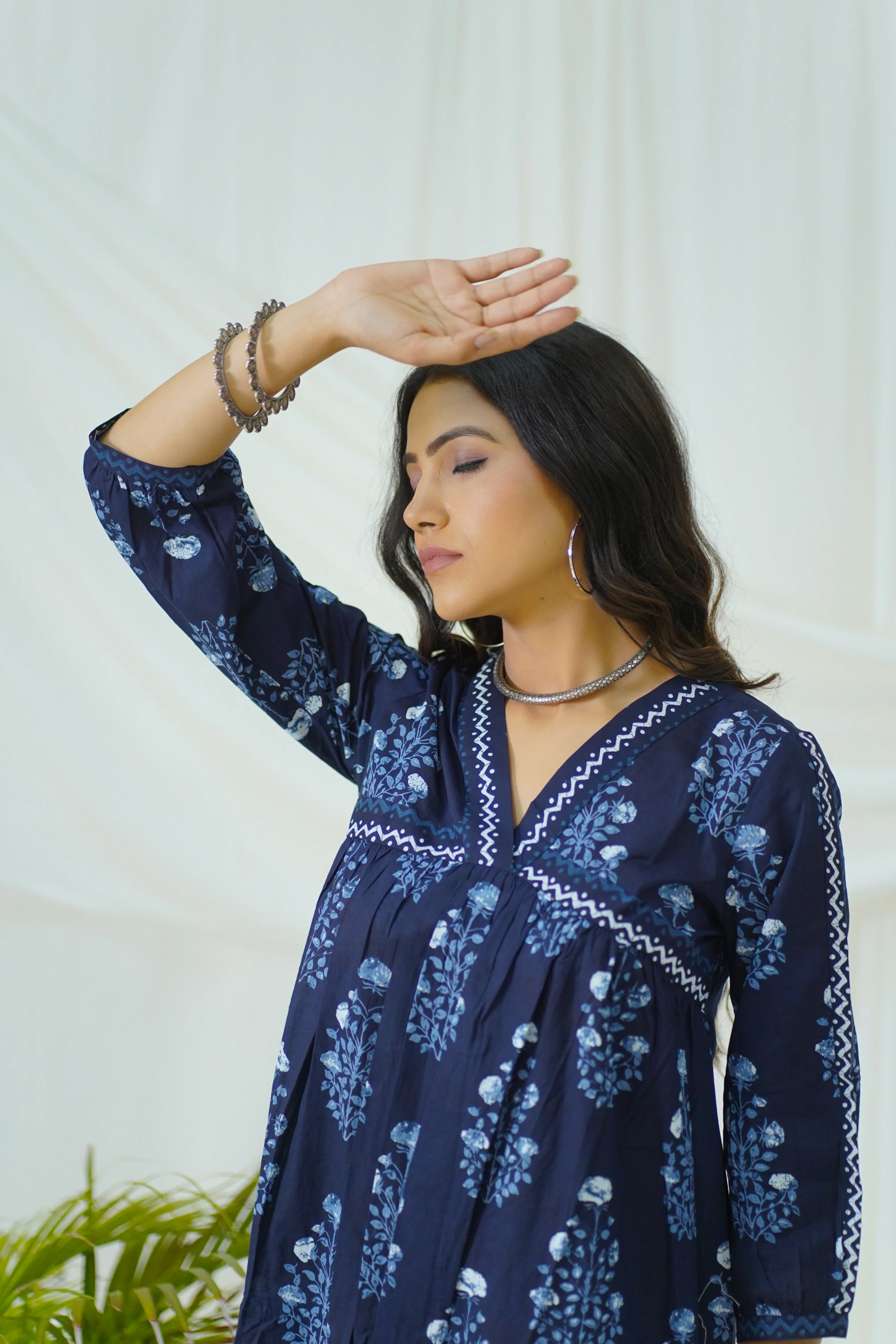 Hand Block Printed Indigo Cotton dress - Image 6