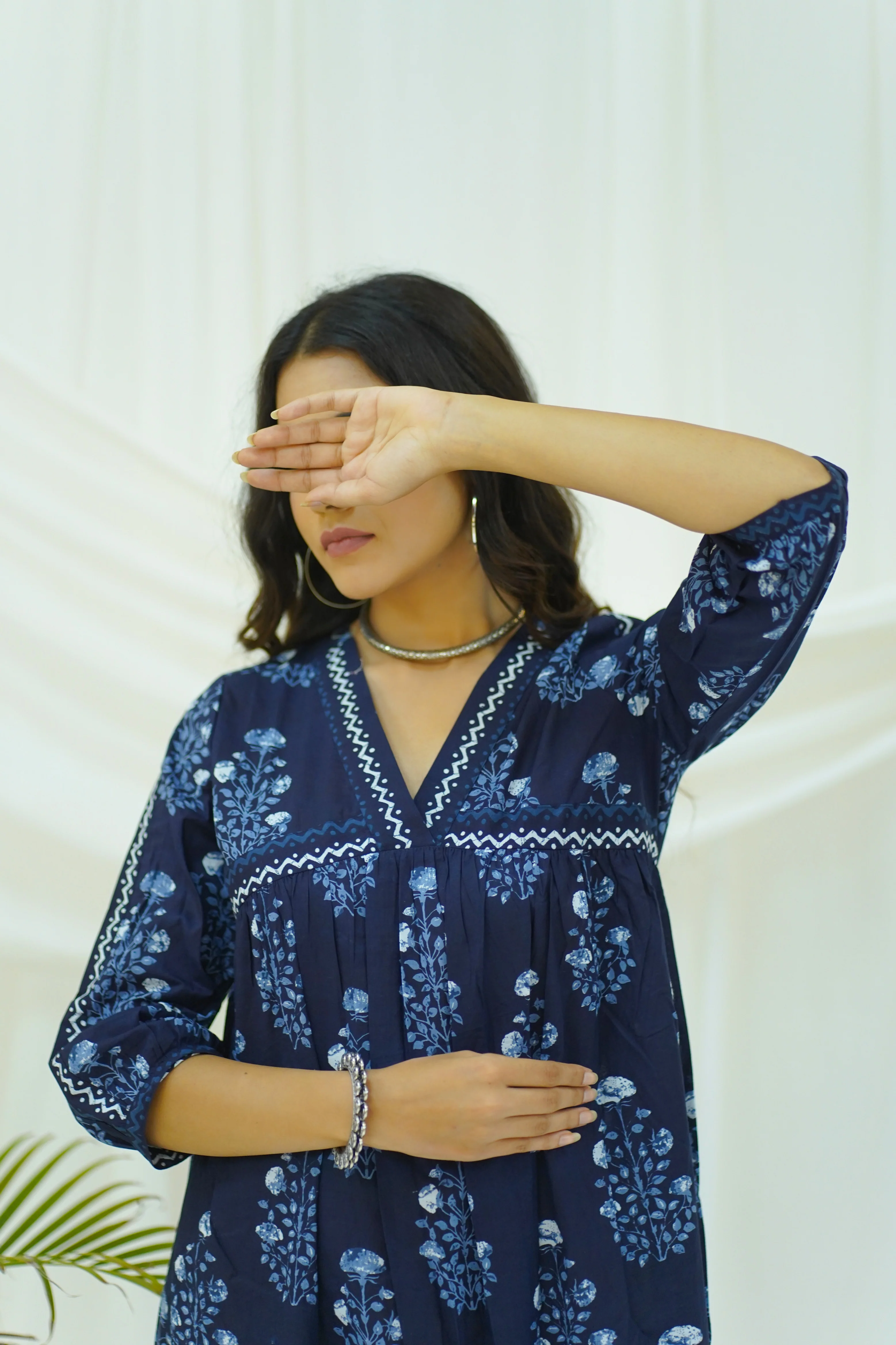 Hand Block Printed Indigo Cotton dress - Image 7