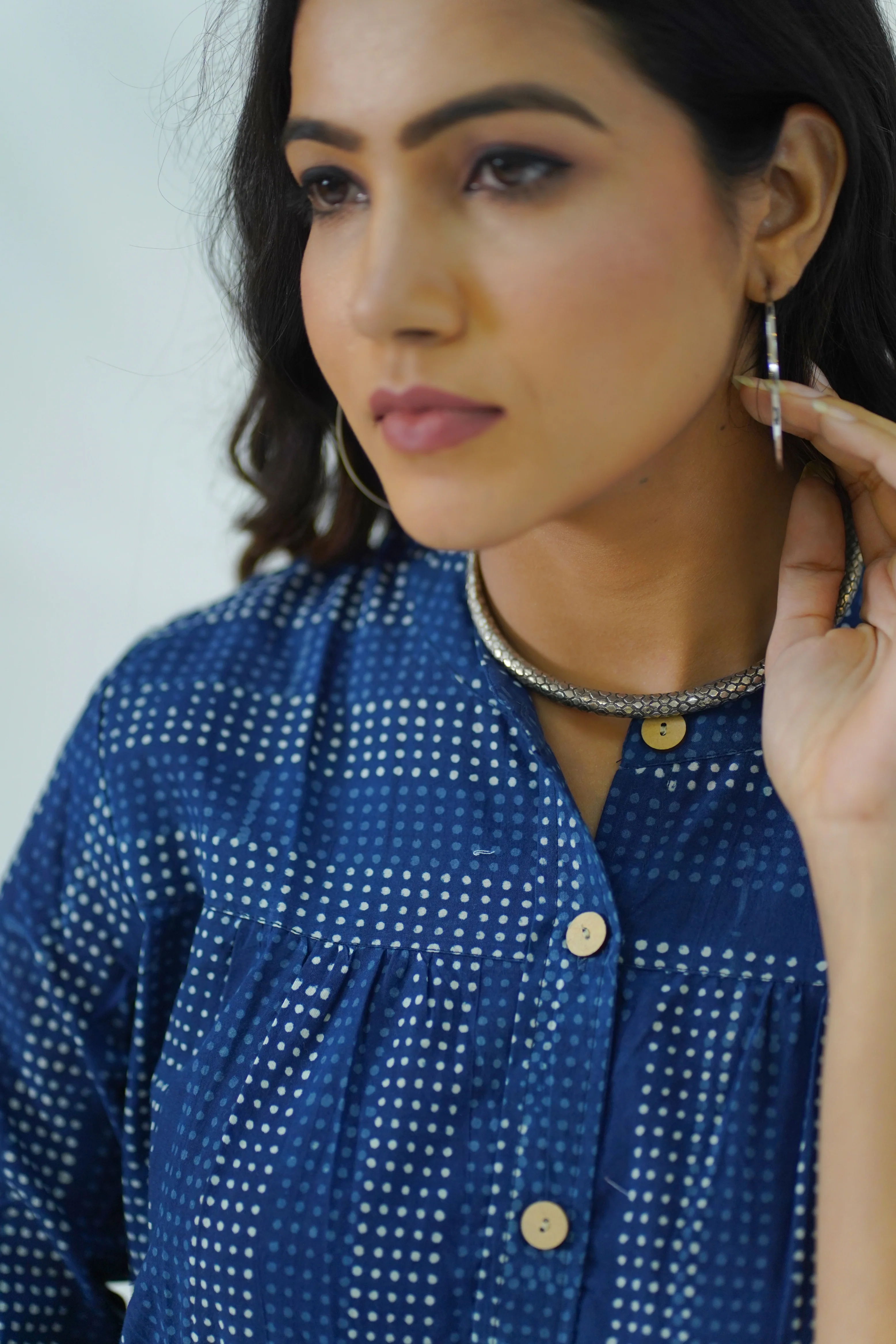 Hand Block Printed Indigo Dabu Striped Shirt - Image 4