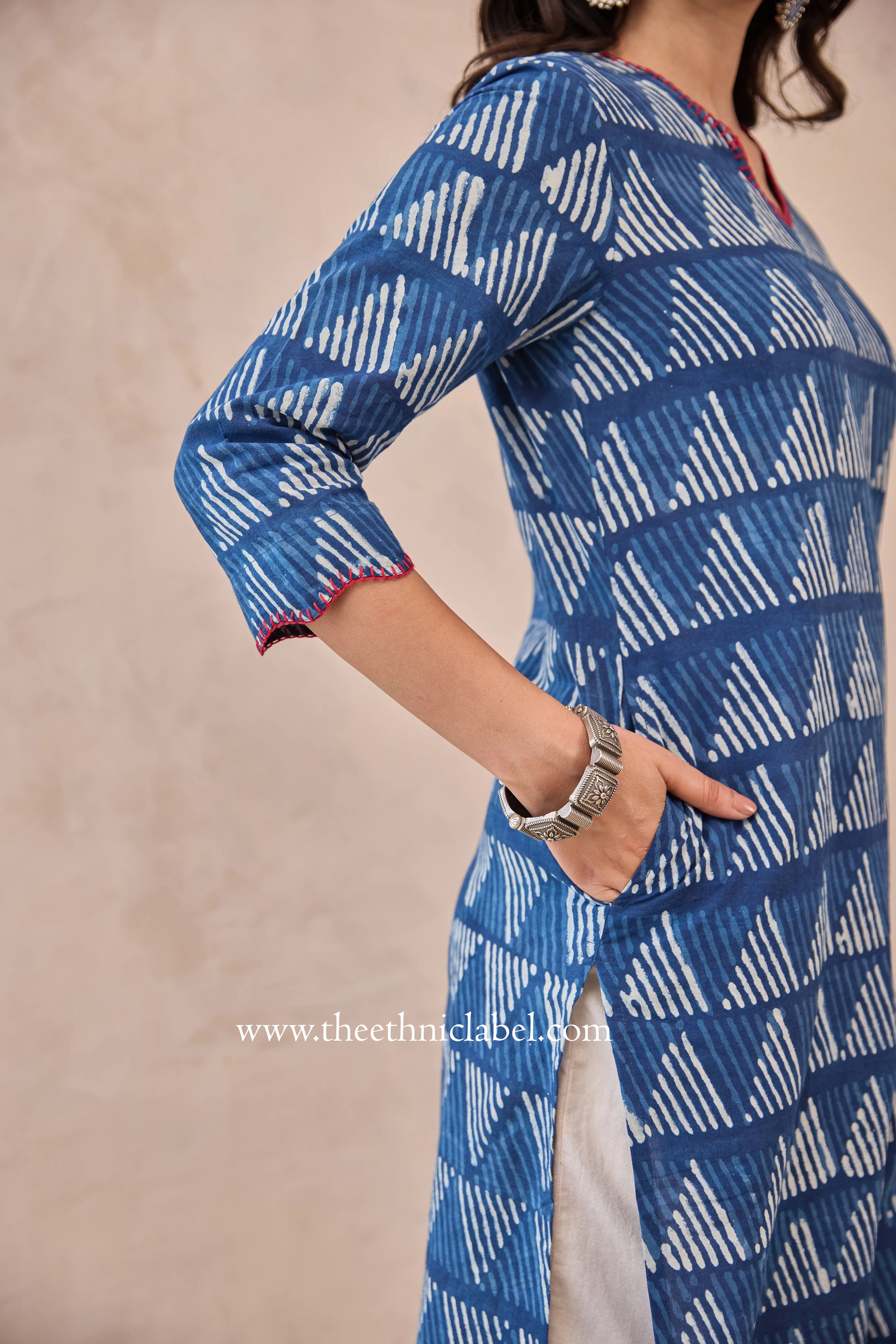 "Khaas" Indigo Hand Block Printed Cotton kurta - Image 4