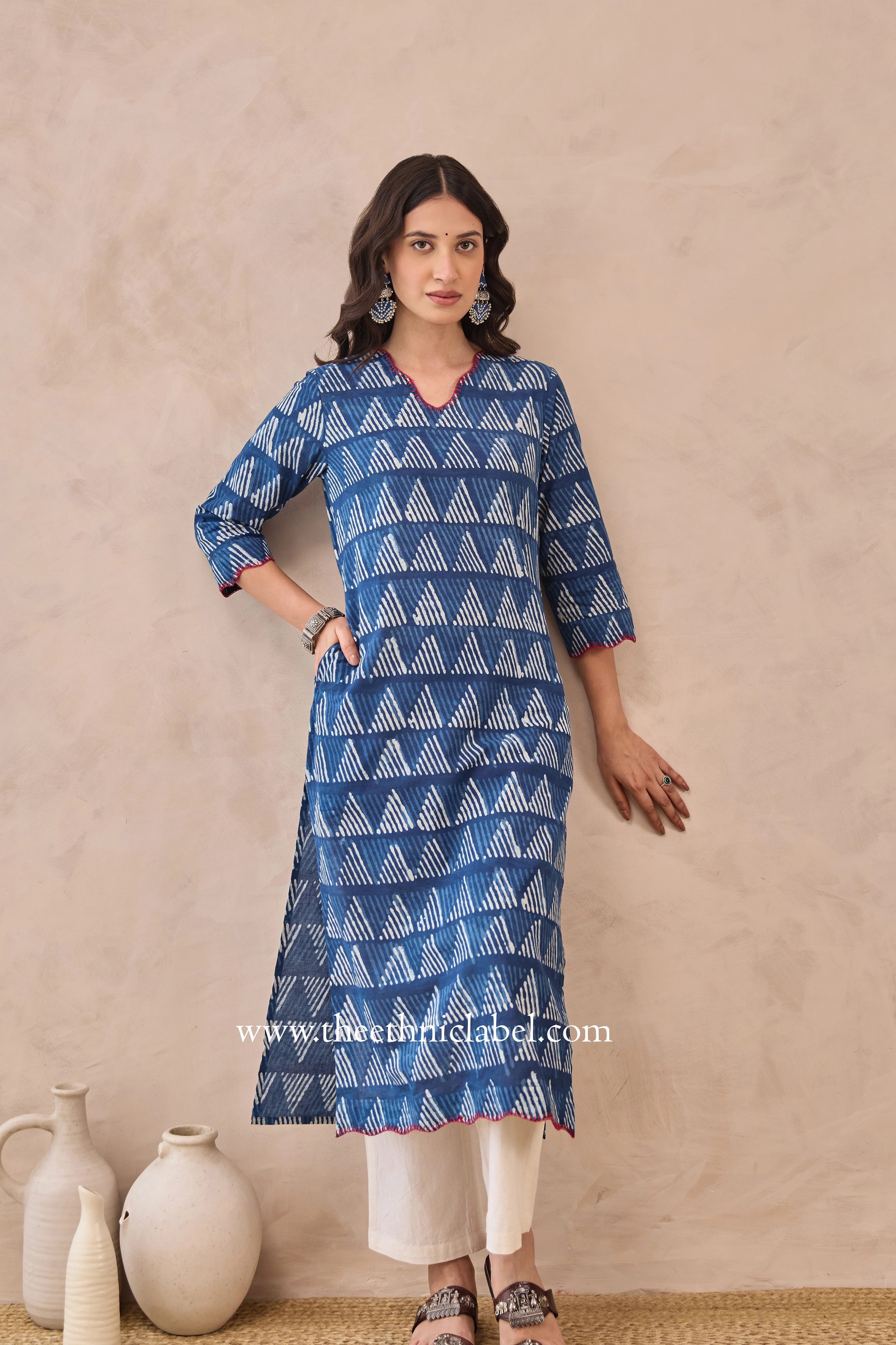 "Khaas" Indigo Hand Block Printed Cotton kurta - Image 5