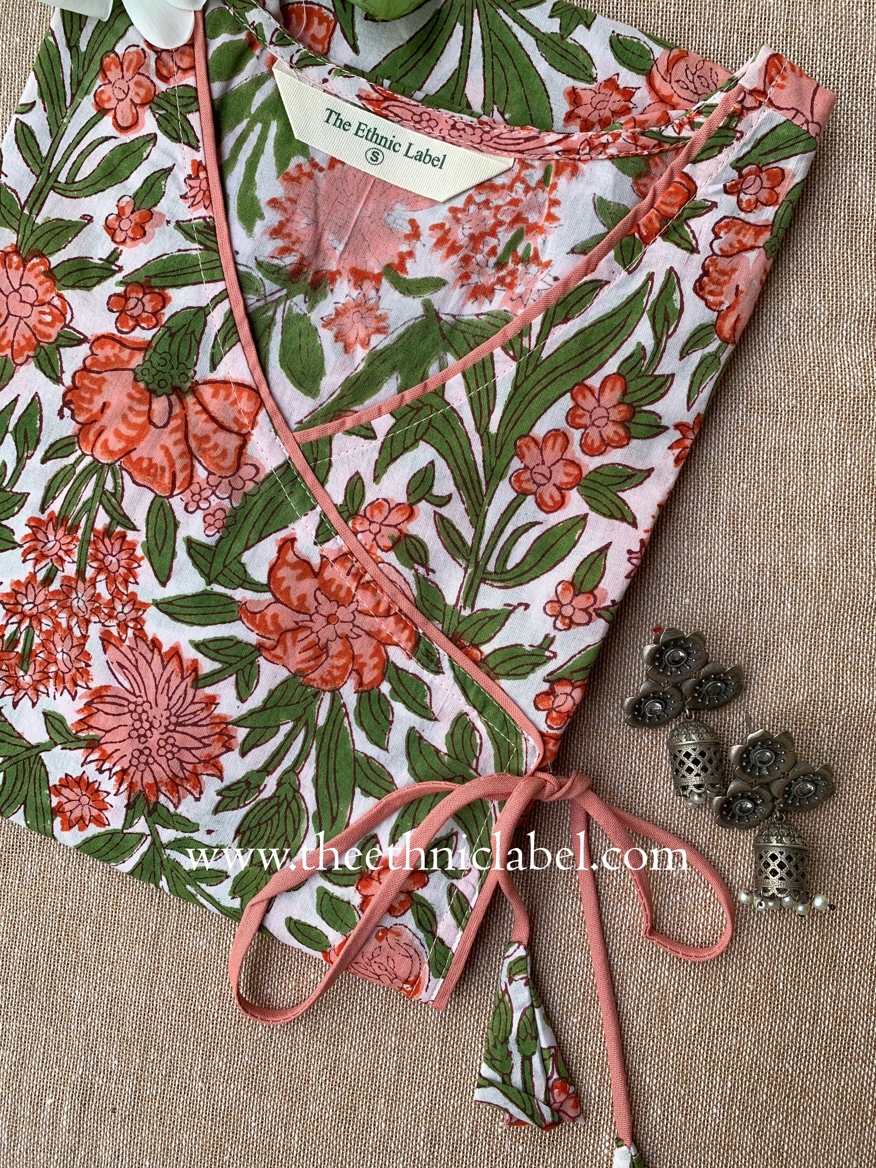 "Kopal" Hand Block Printed Angrakha Cotton kurta - Image 3