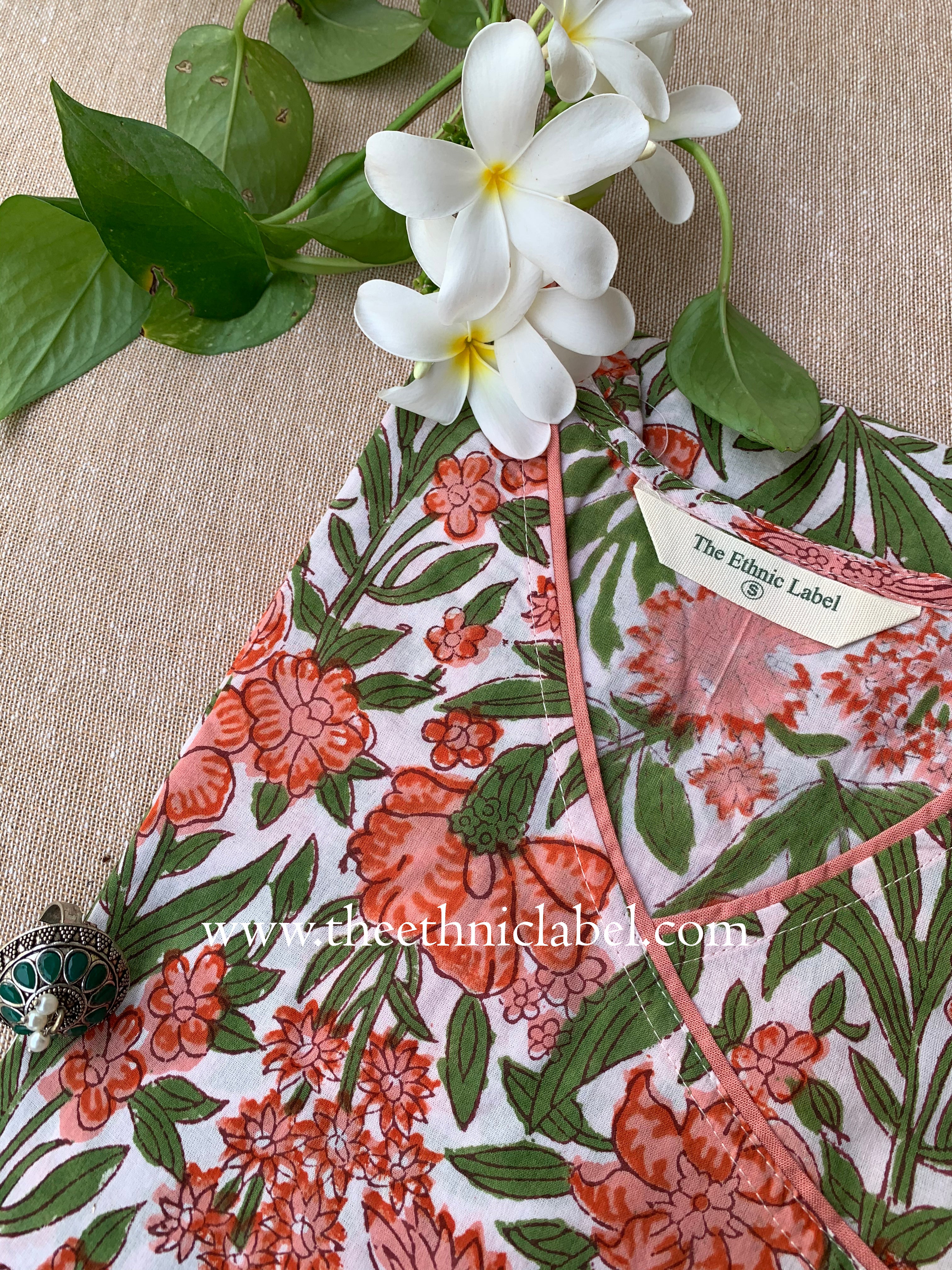 "Kopal" Hand Block Printed Angrakha Cotton kurta - Image 4