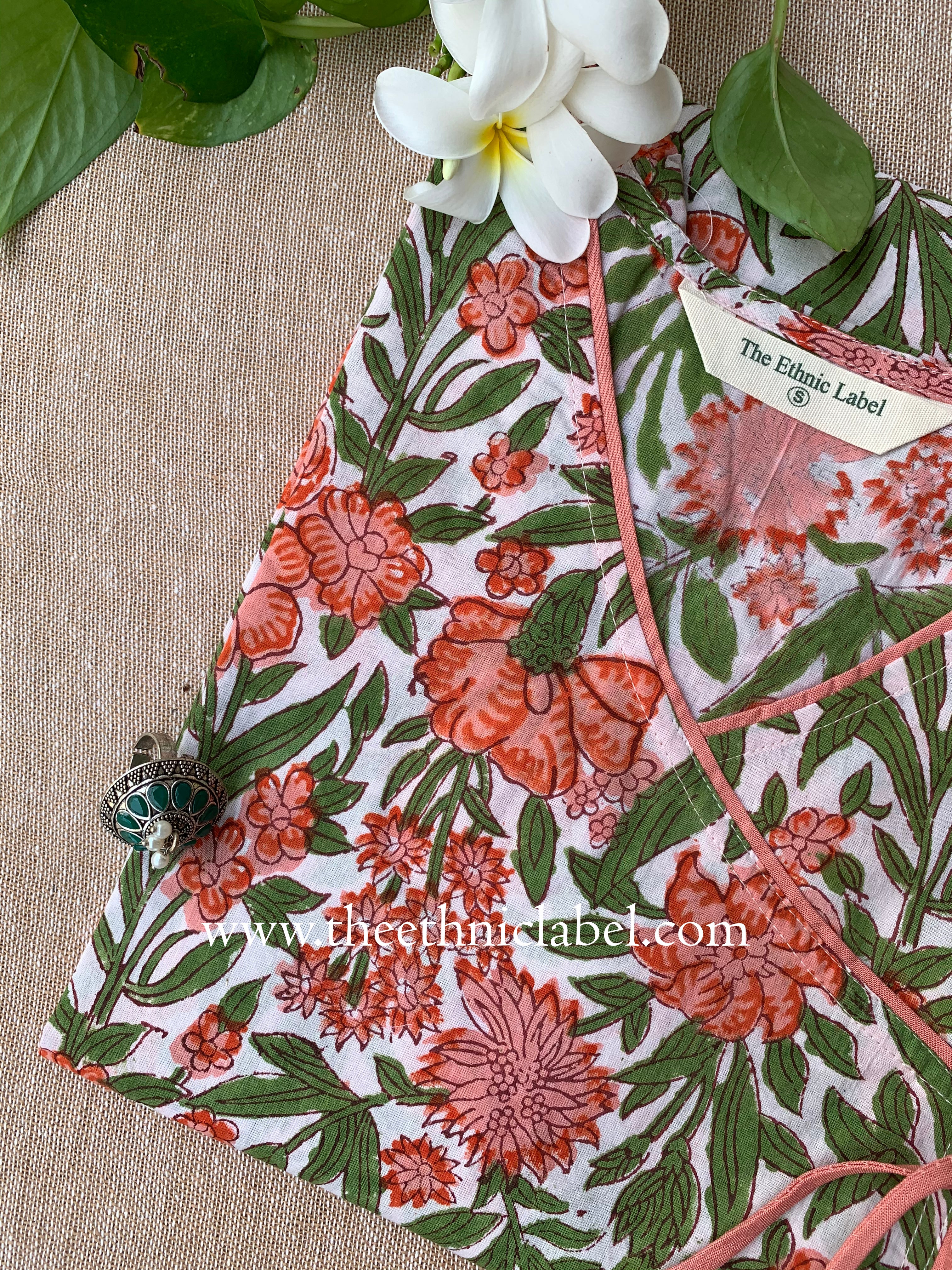 "Kopal" Hand Block Printed Angrakha Cotton kurta - Image 5