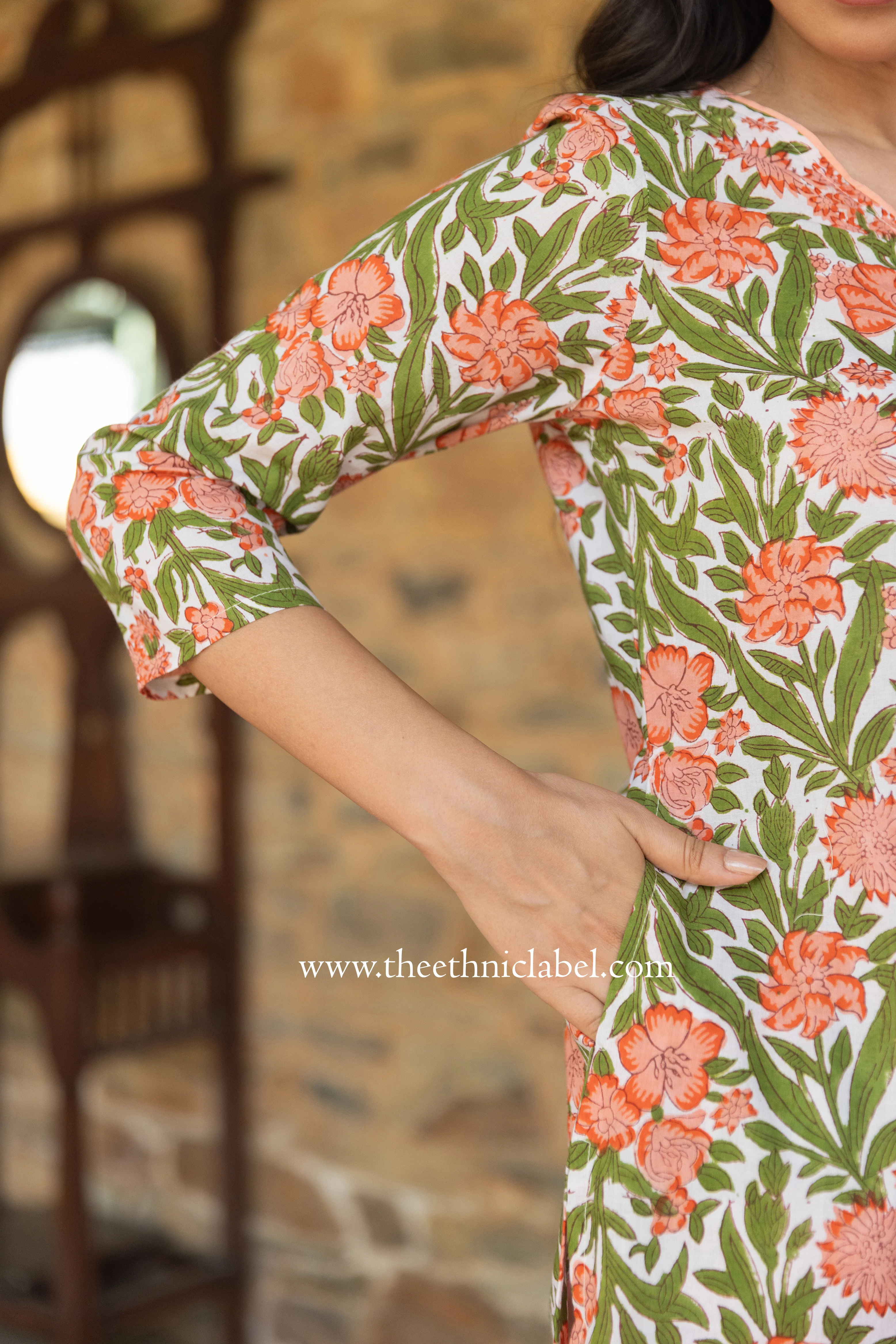 "Kopal" Hand Block Printed Angrakha Cotton kurta - Image 6