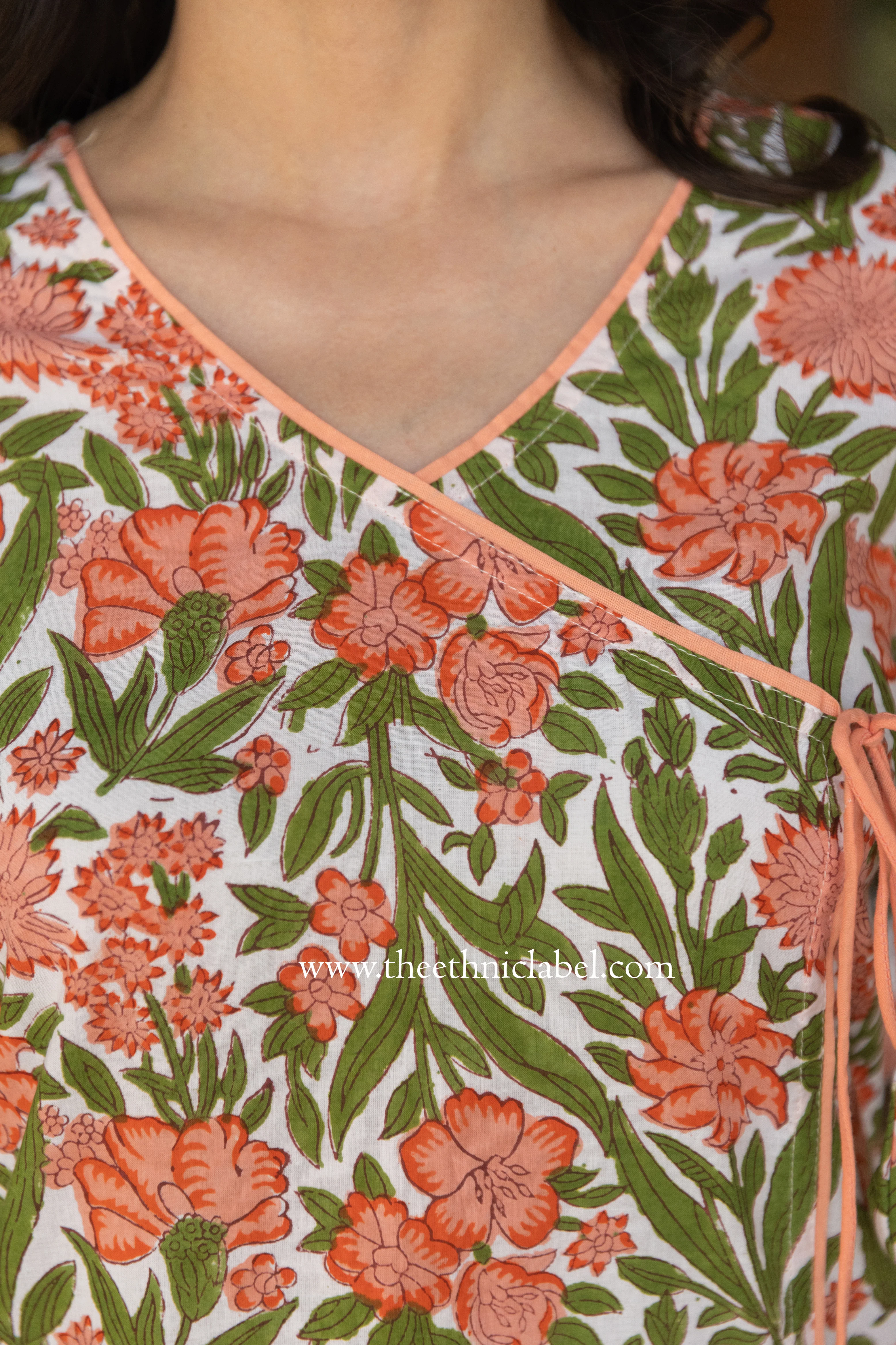 "Kopal" Hand Block Printed Angrakha Cotton kurta - Image 7