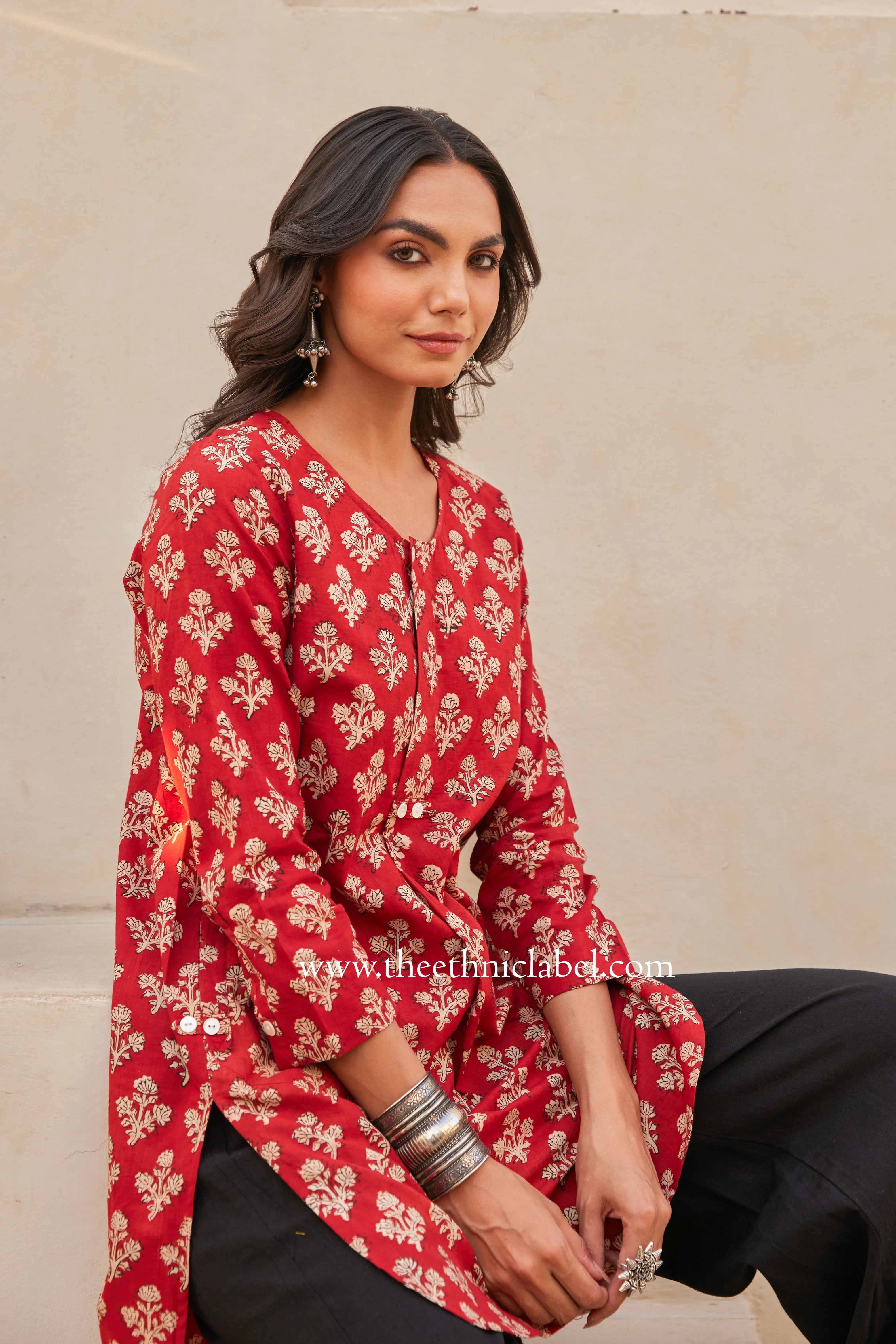 "Prana" Block Printed Asymmetric Cotton kurta - Image 10