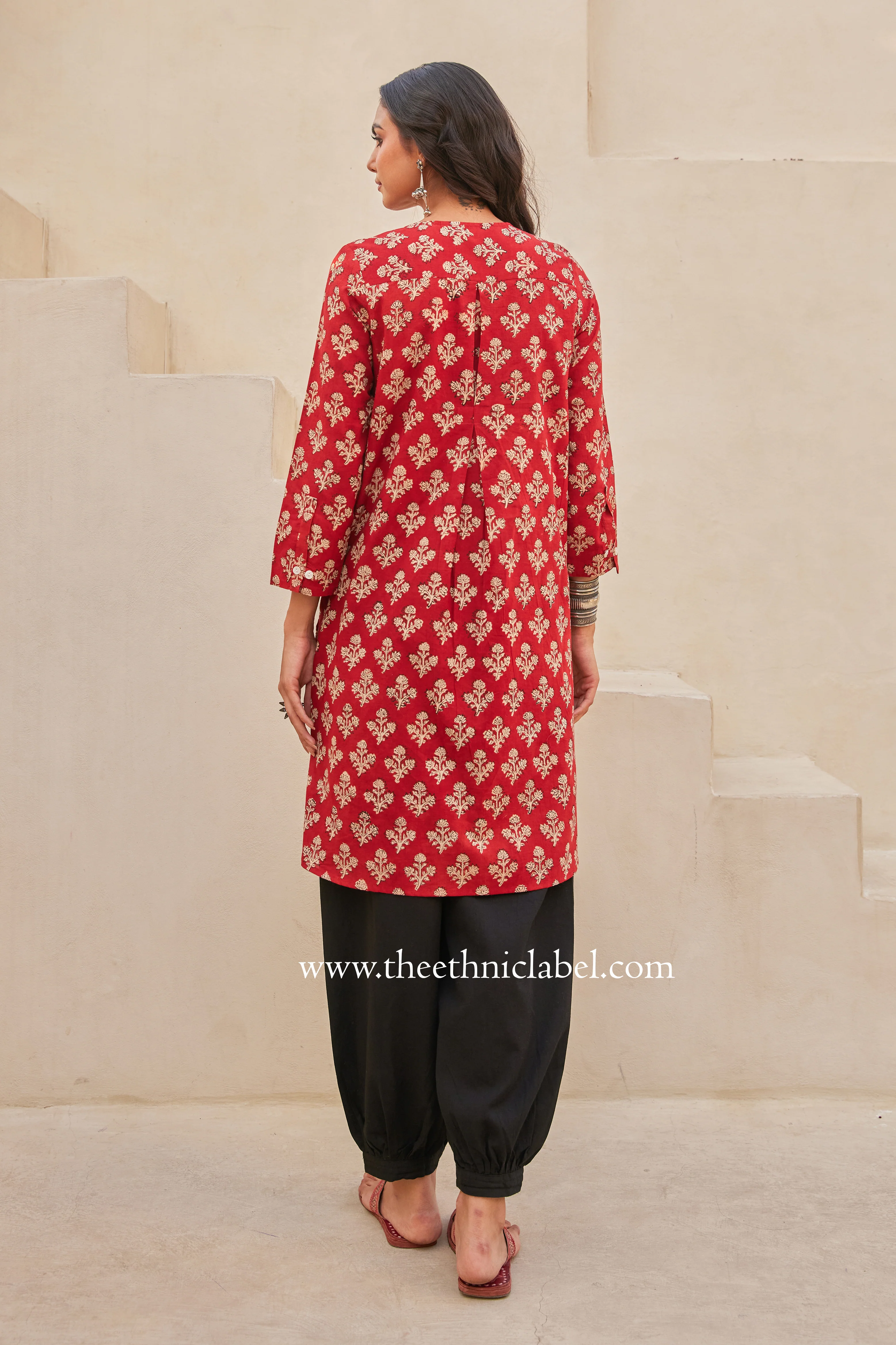 "Prana" Block Printed Asymmetric Cotton kurta - Image 3