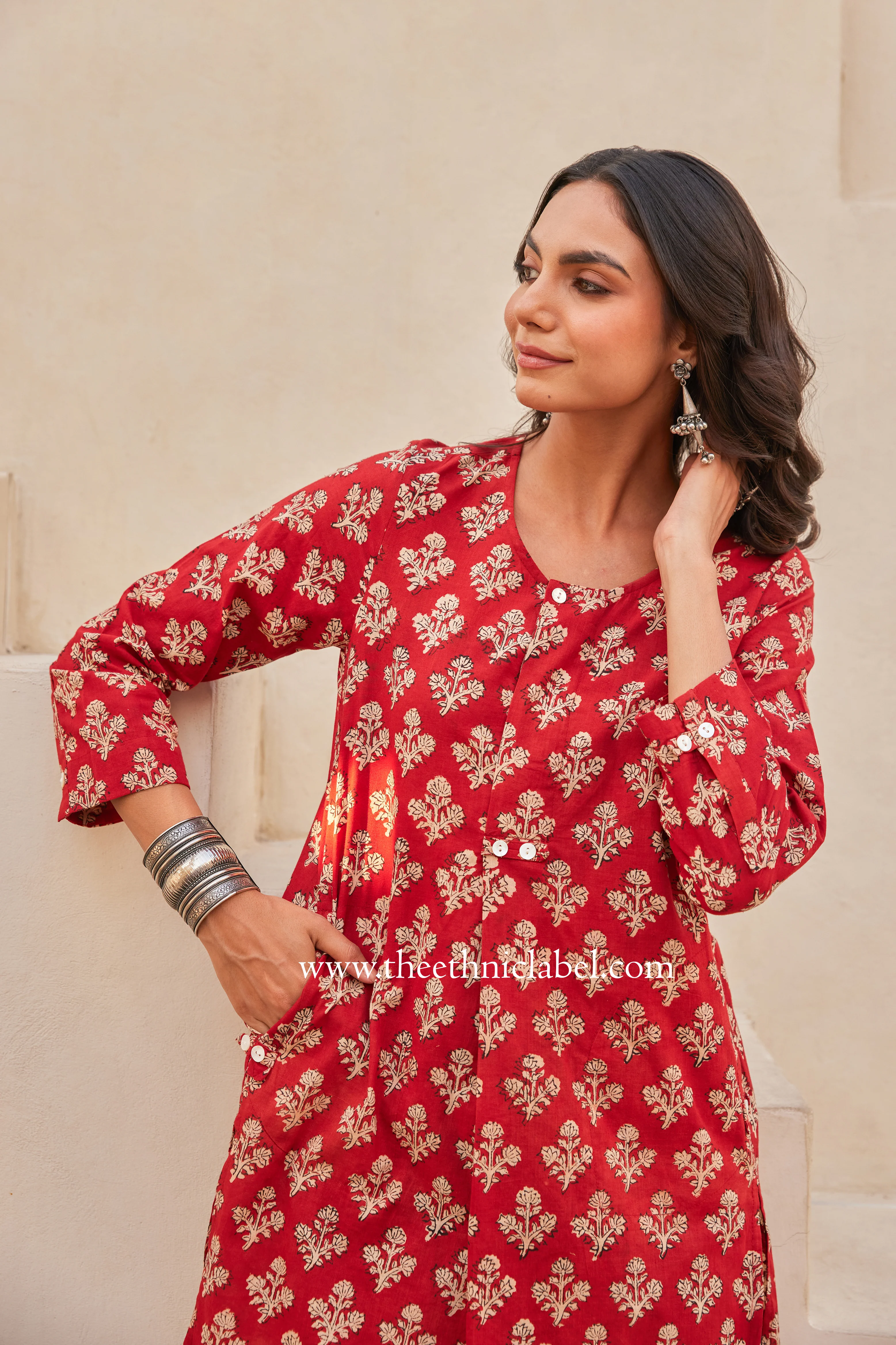 "Prana" Block Printed Asymmetric Cotton kurta - Image 5