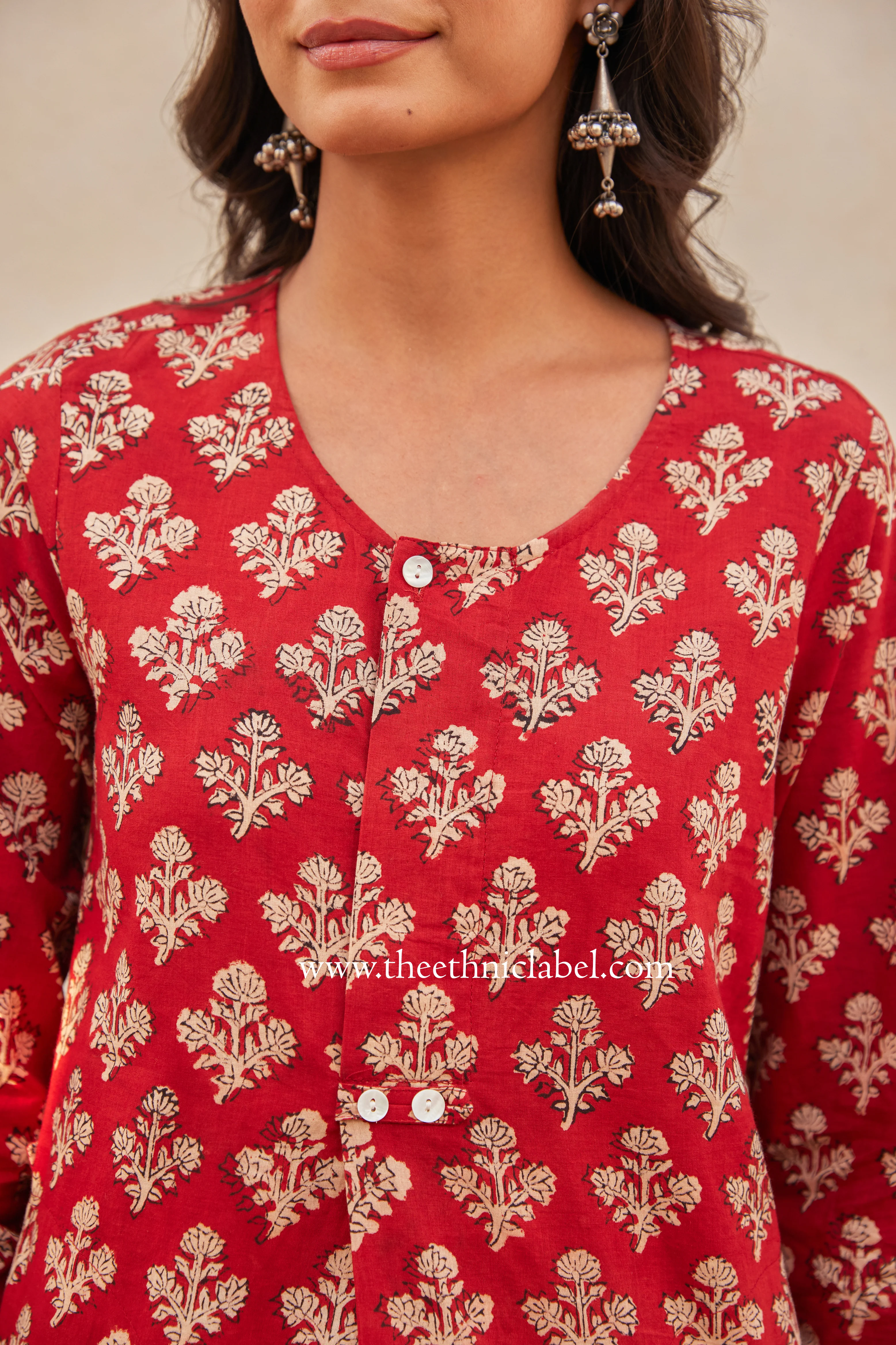 "Prana" Block Printed Asymmetric Cotton kurta - Image 6