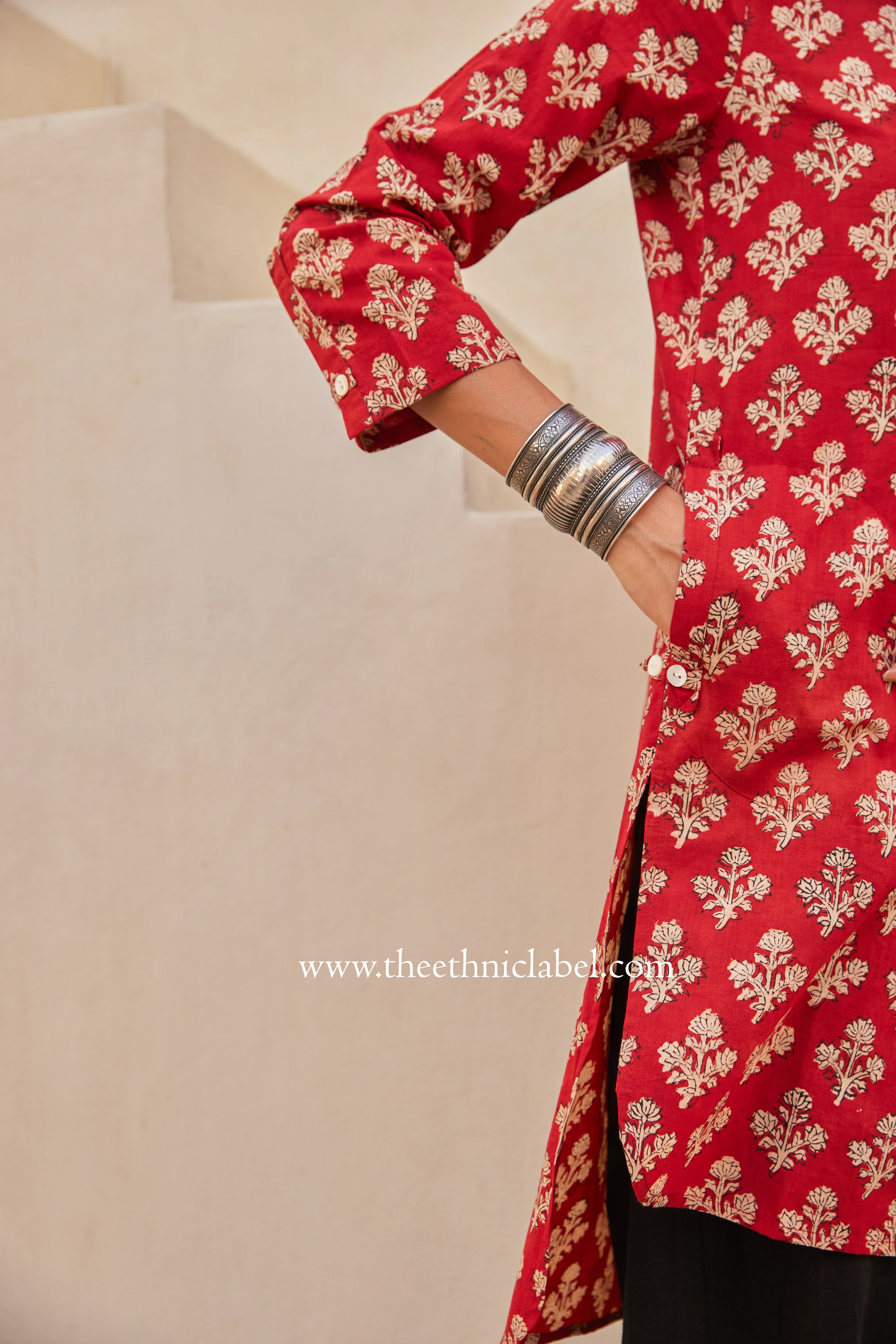 "Prana" Block Printed Asymmetric Cotton kurta - Image 7
