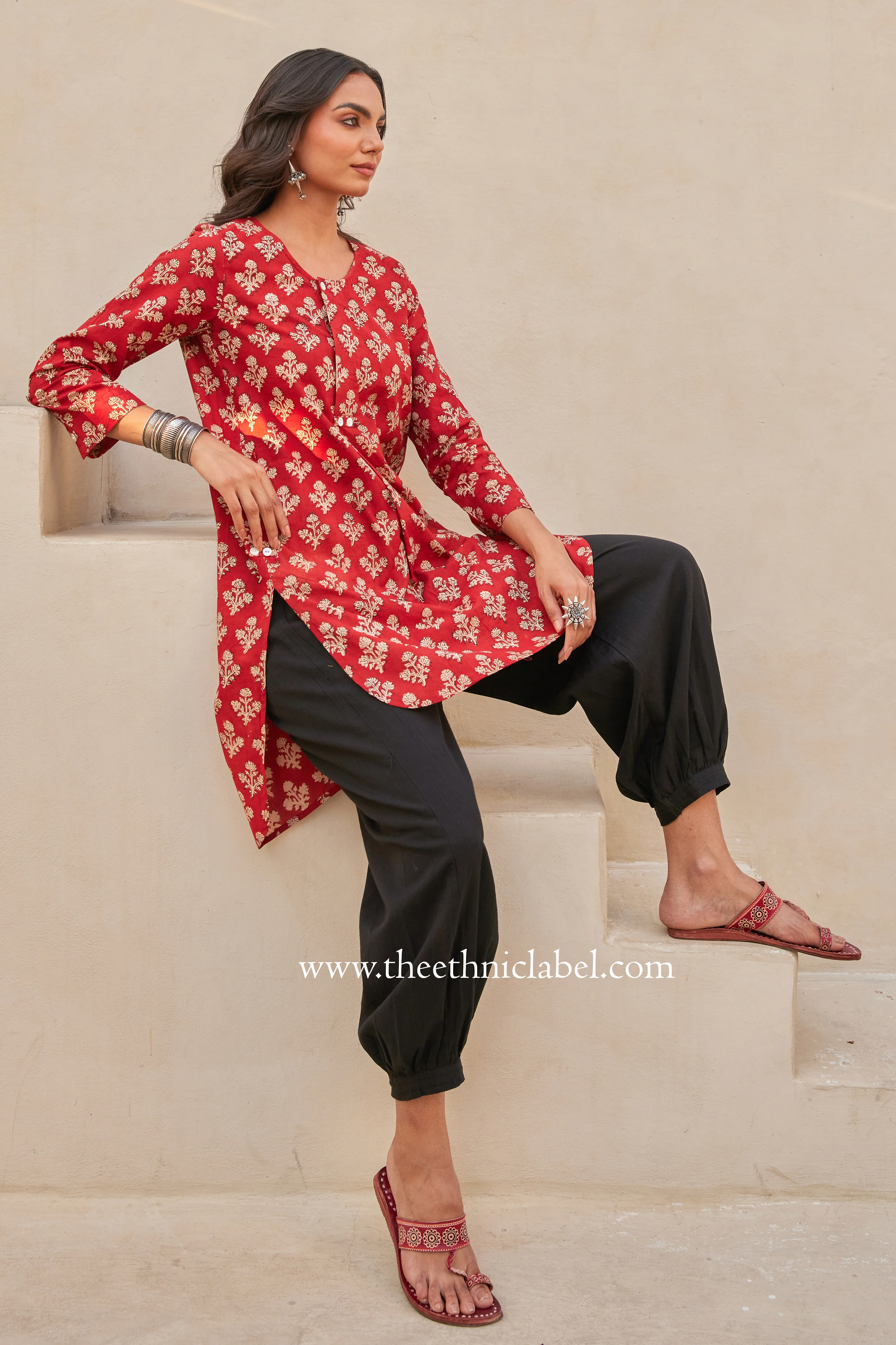 "Prana" Block Printed Asymmetric Cotton kurta - Image 9