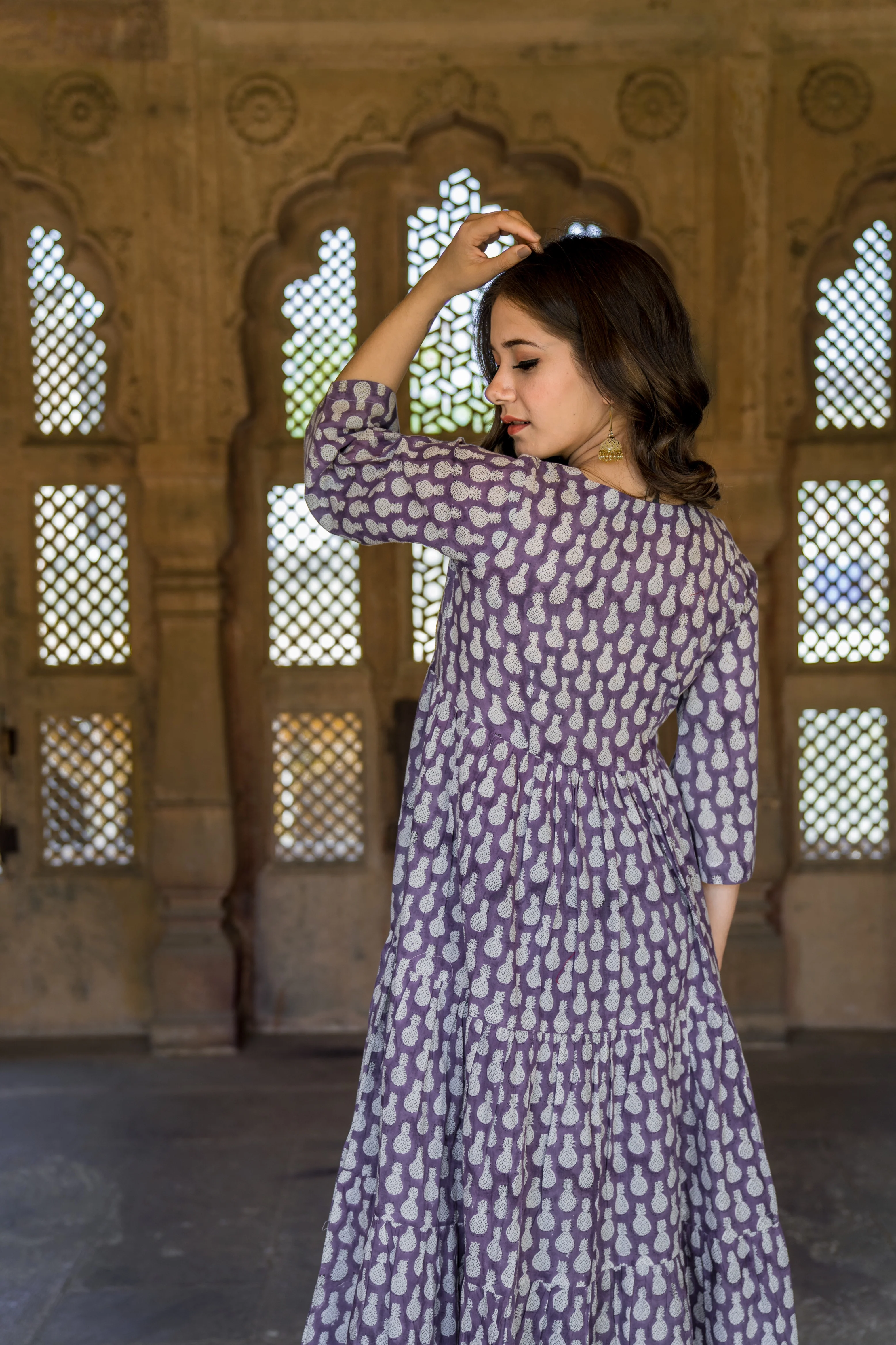 Lavender Pineapple Hand Block Printed Dress - Image 4