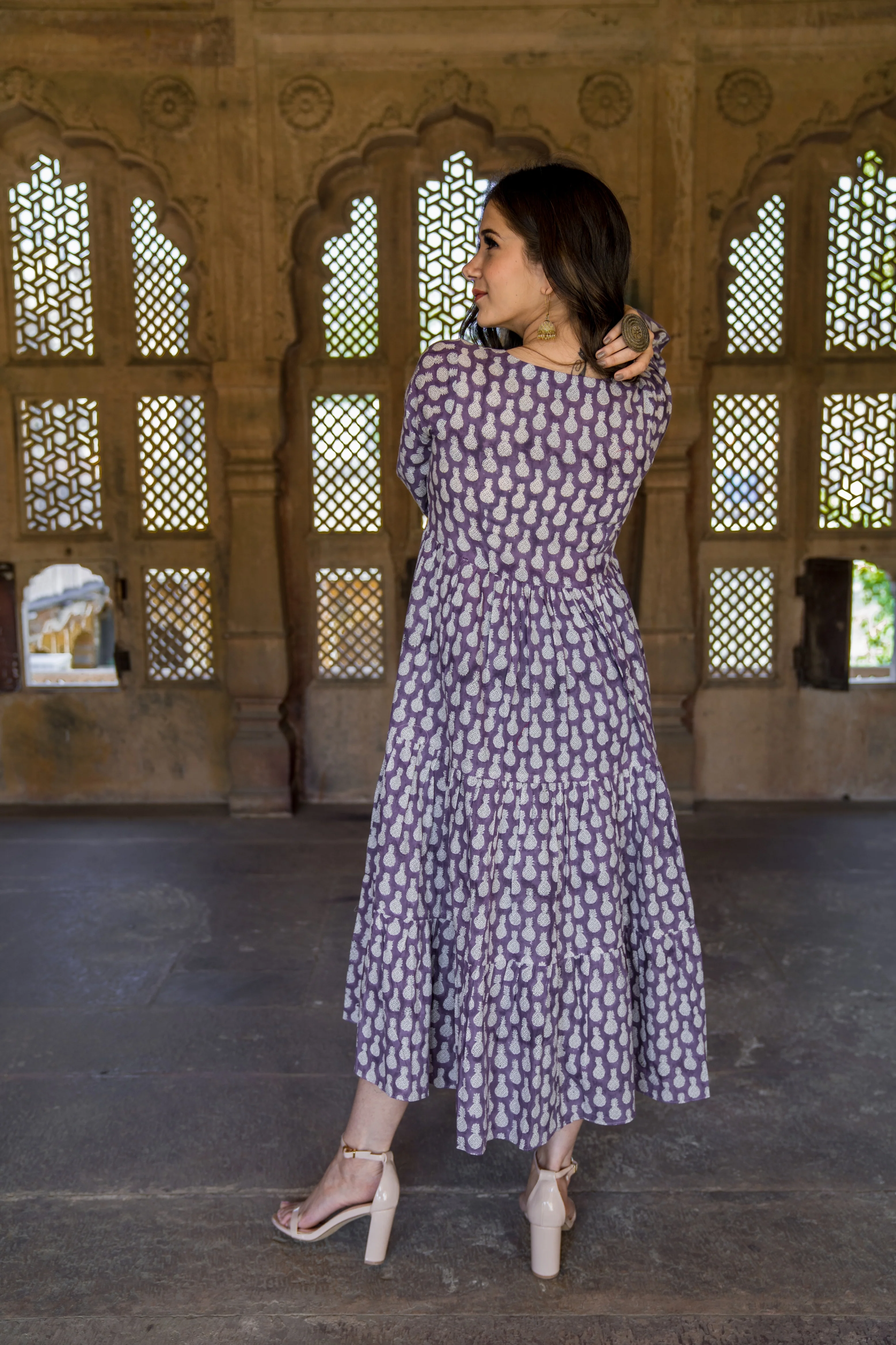 Lavender Pineapple Hand Block Printed Dress - Image 5