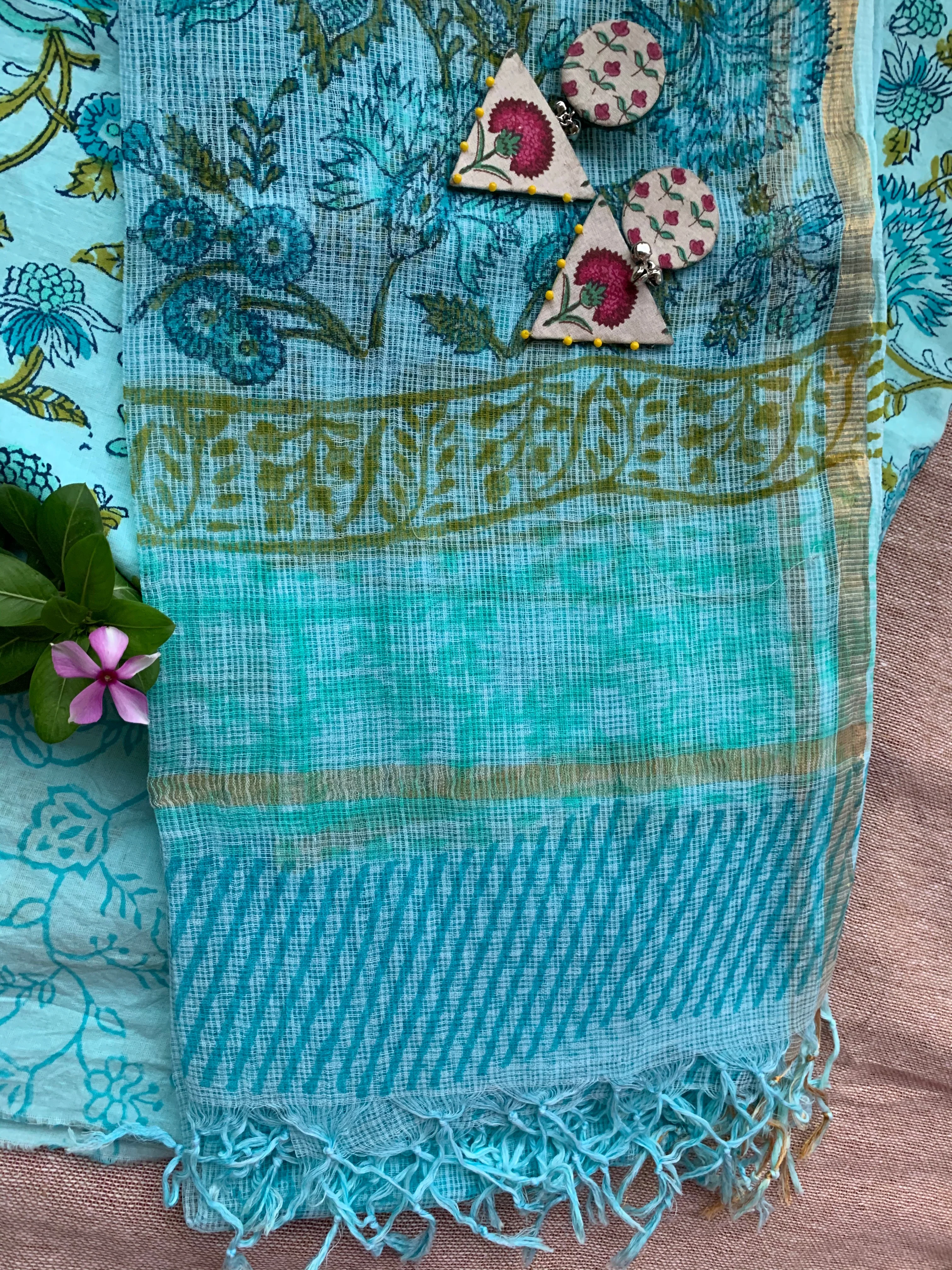 Light Blue Malhaar Unstitched Suit Set with Doria Dupatta - Image 3