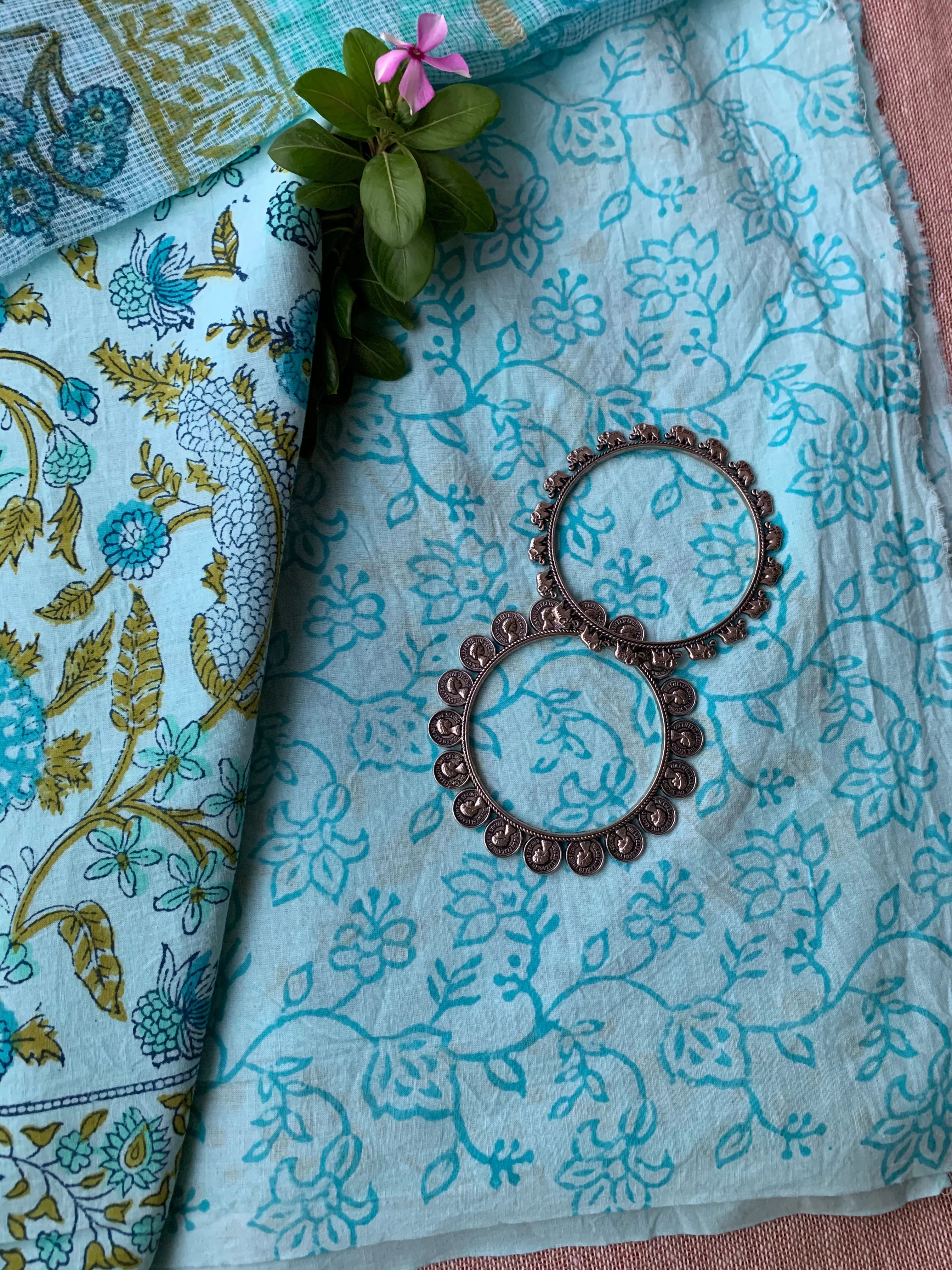 Light Blue Malhaar Unstitched Suit Set with Doria Dupatta - Image 4