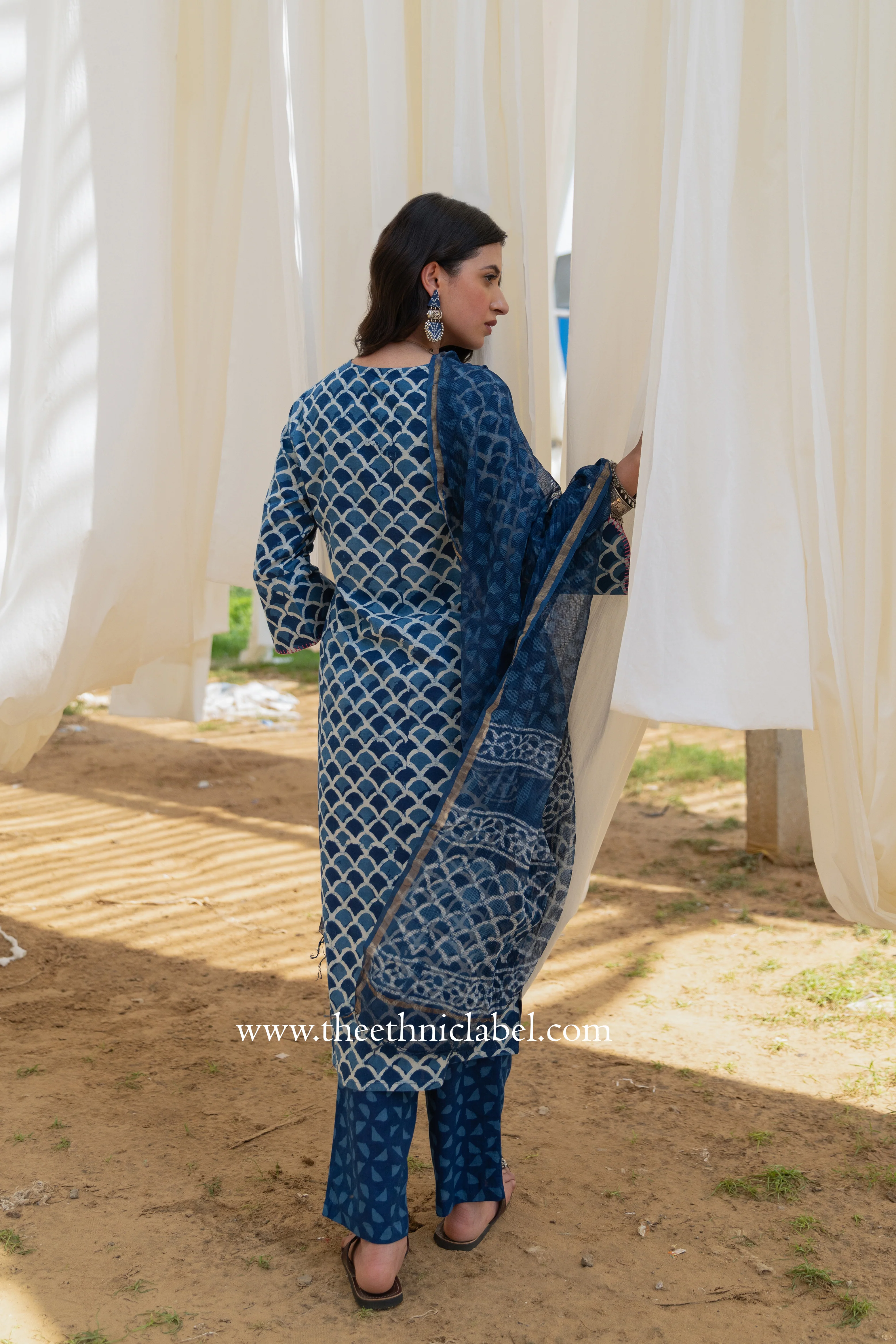 "Khwaab" Cotton Kurta Set with Kota Doria Dupatta (3pc) - Image 3