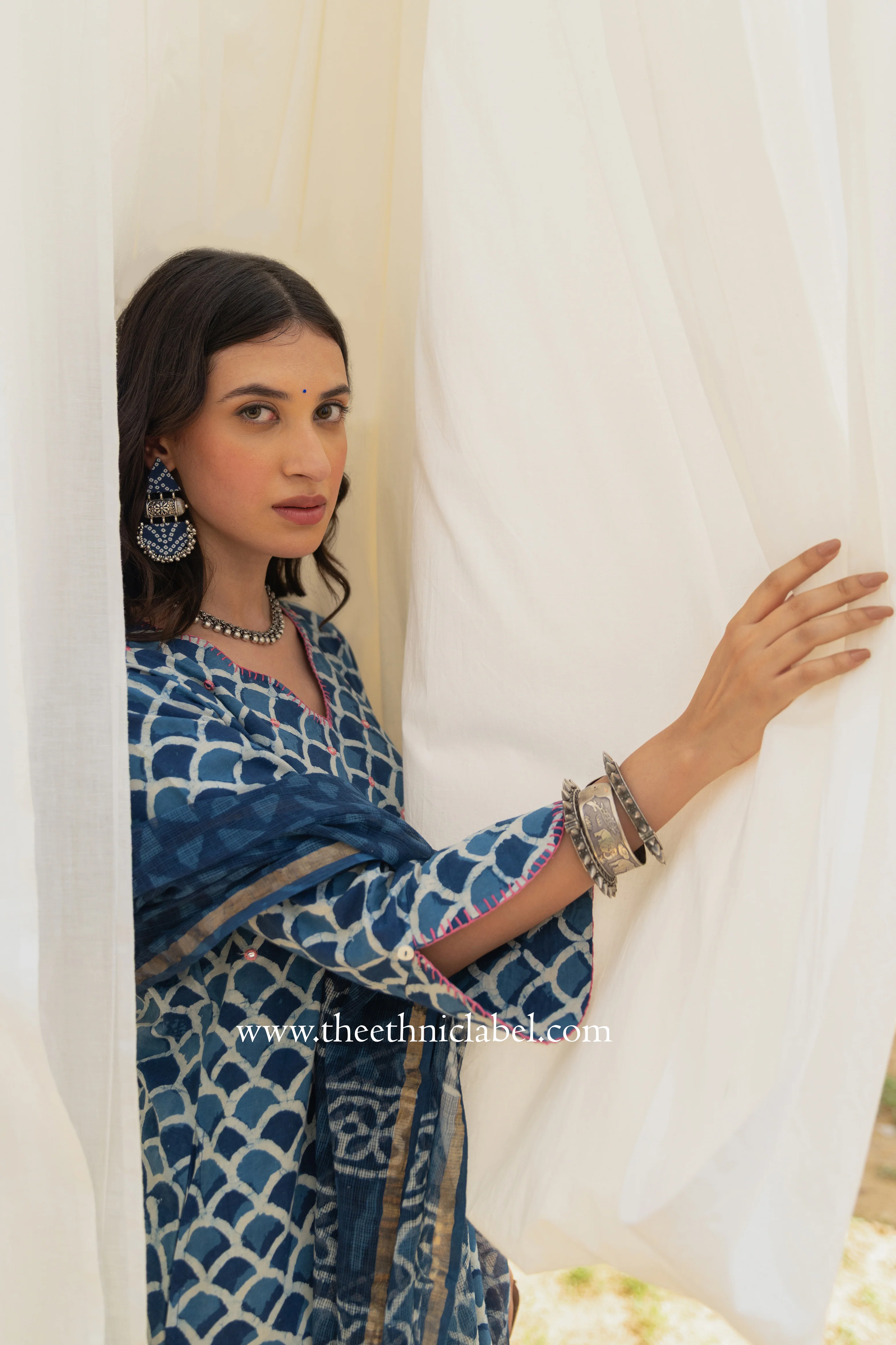 "Khwaab" Cotton Kurta Set with Kota Doria Dupatta (3pc) - Image 4