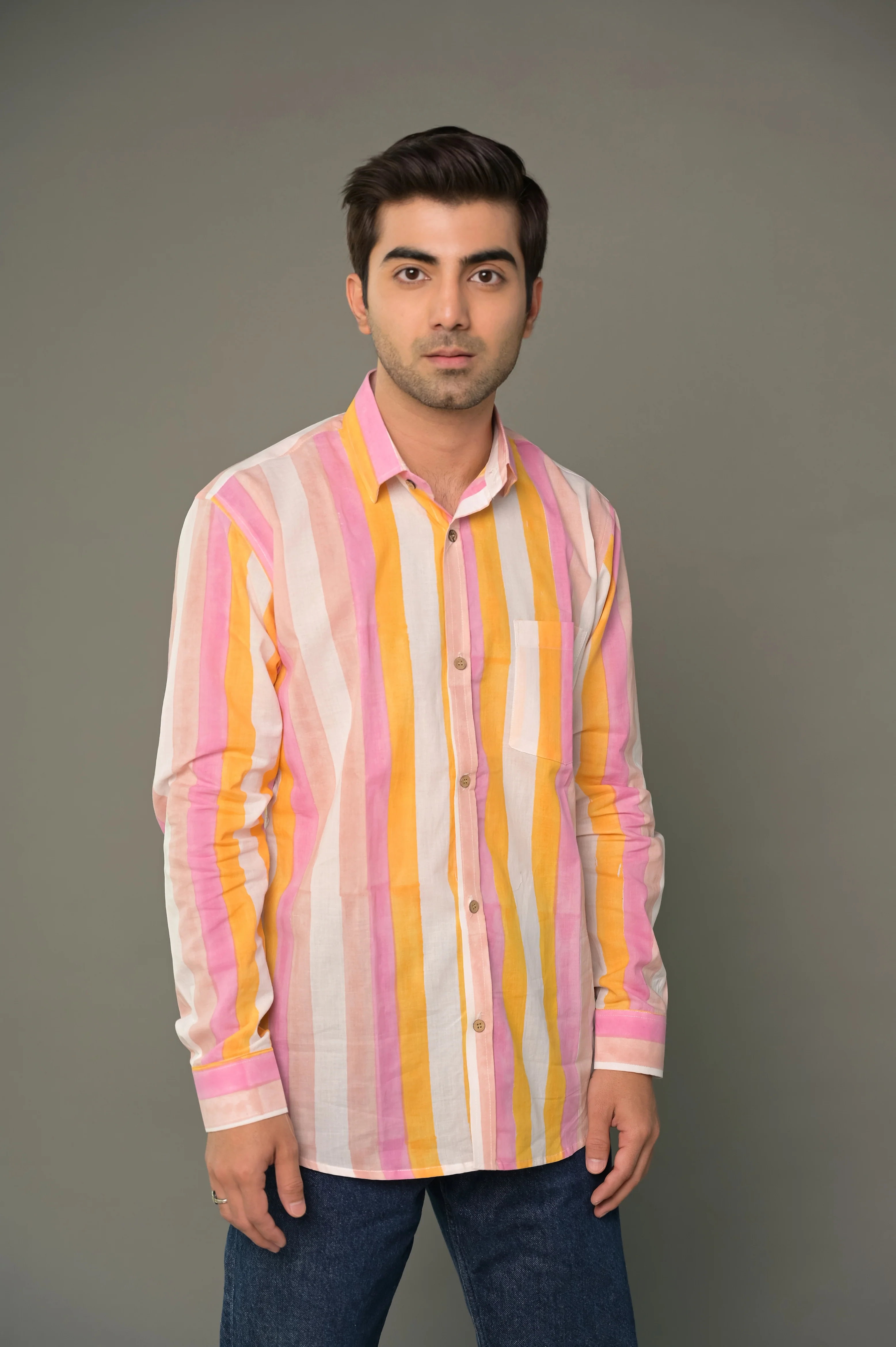 Multicolour 'Magic' Striped Cotton Dress & Shirt Combo - Image 3
