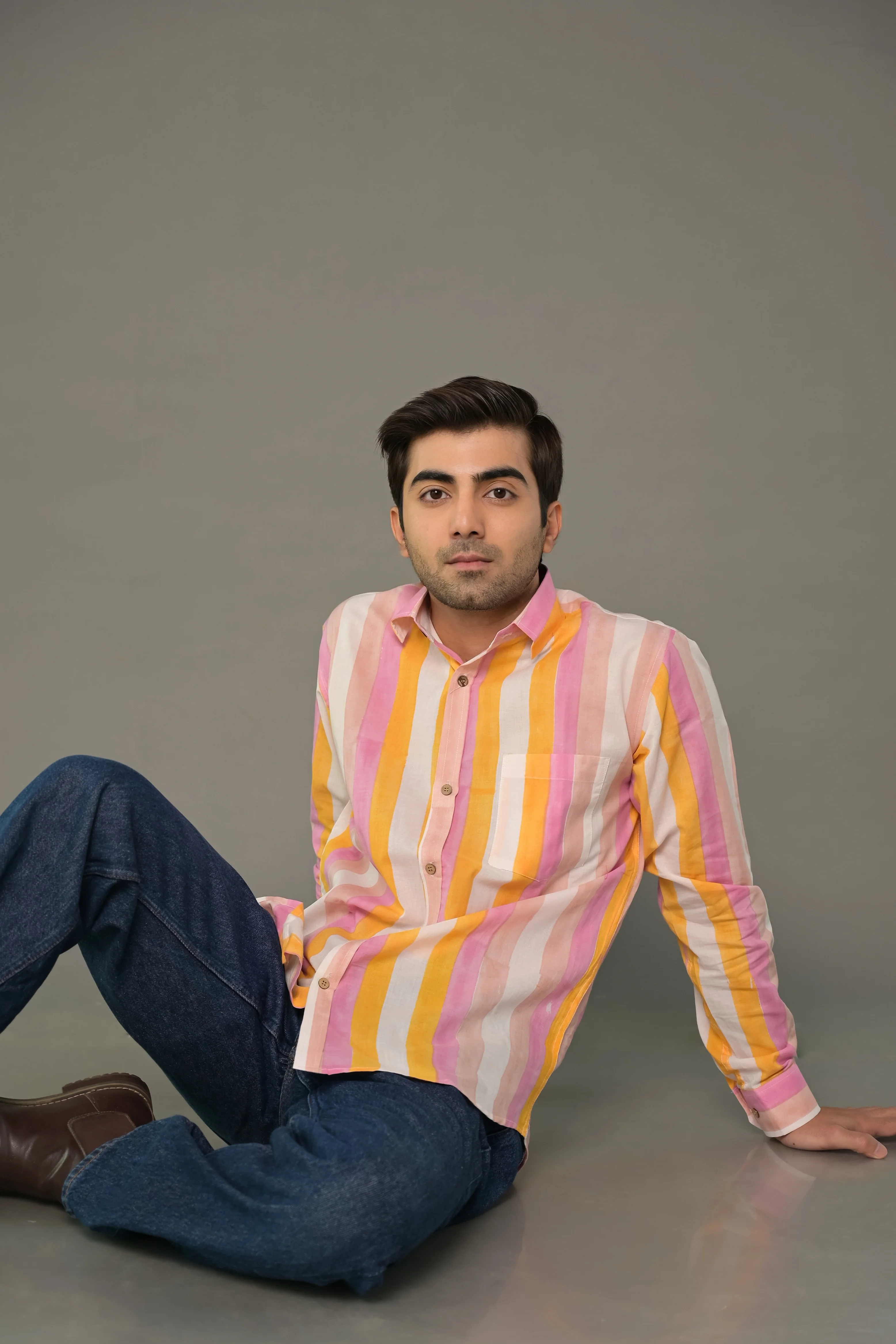 Multicolour 'Magic' Striped Cotton Dress & Shirt Combo - Image 5