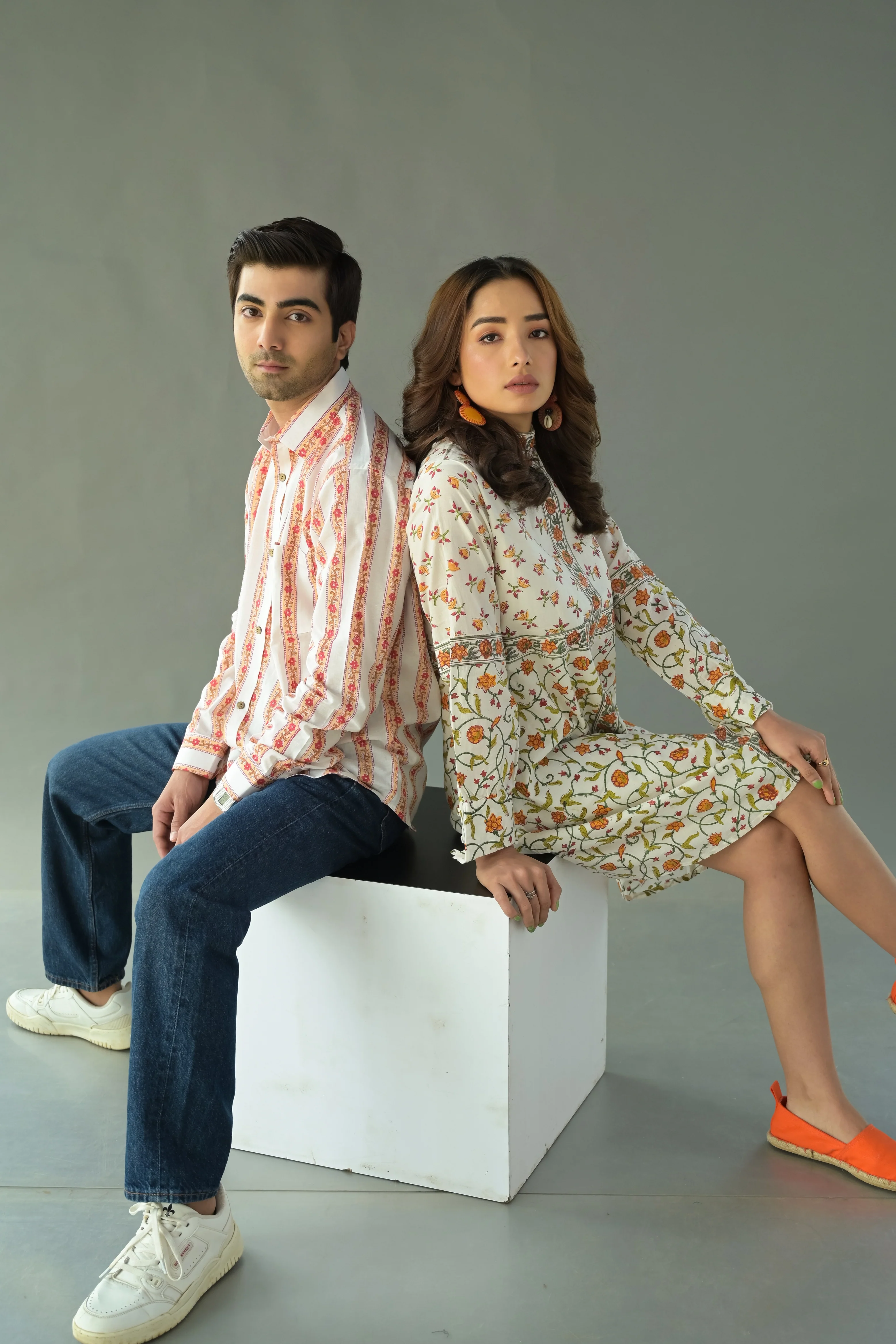 Orange "Ornamental" Cotton Dress & Shirt Combo - Image 3