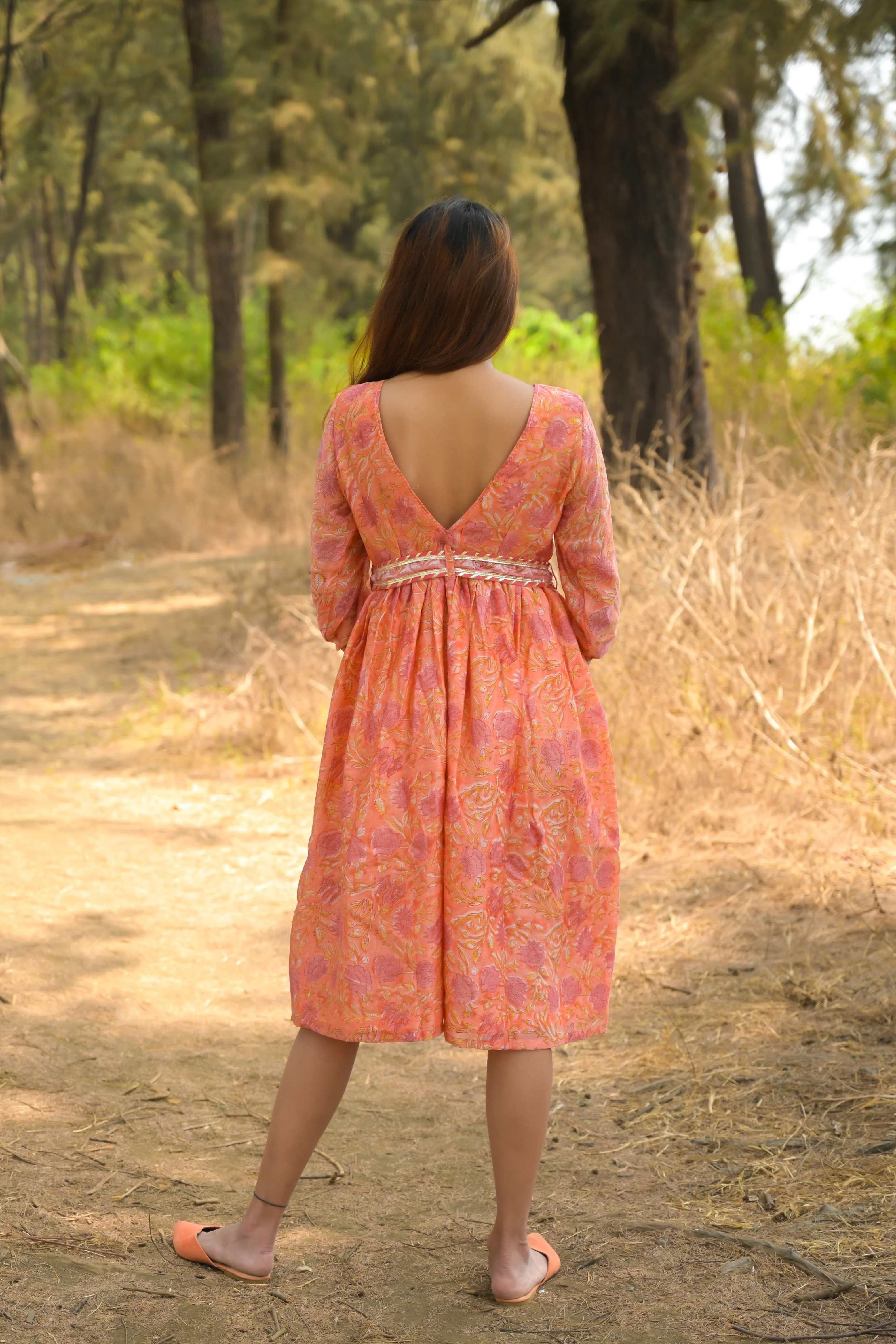 Peach 'Playful' Floral Chanderi Dress - Image 3