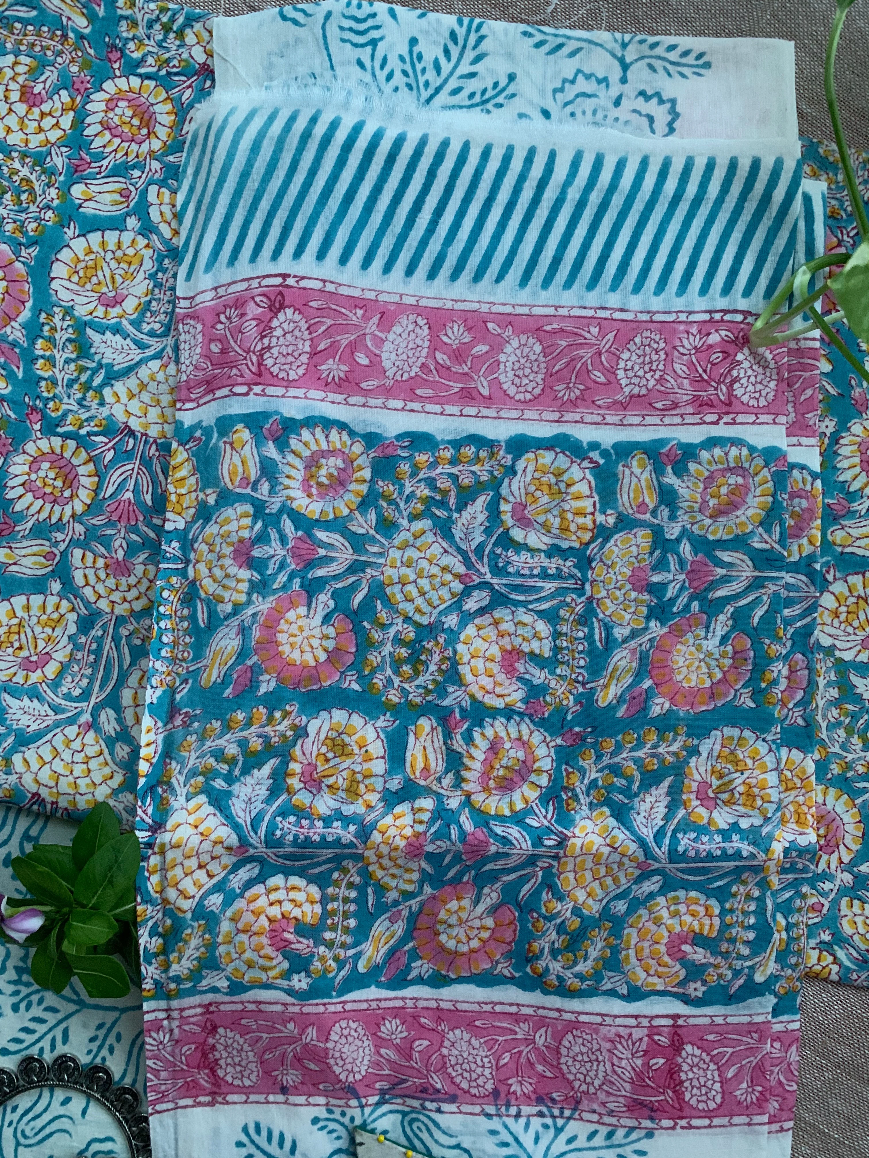 Phulwari Light Blue Unstitched Suit Set with Dupatta - Image 4