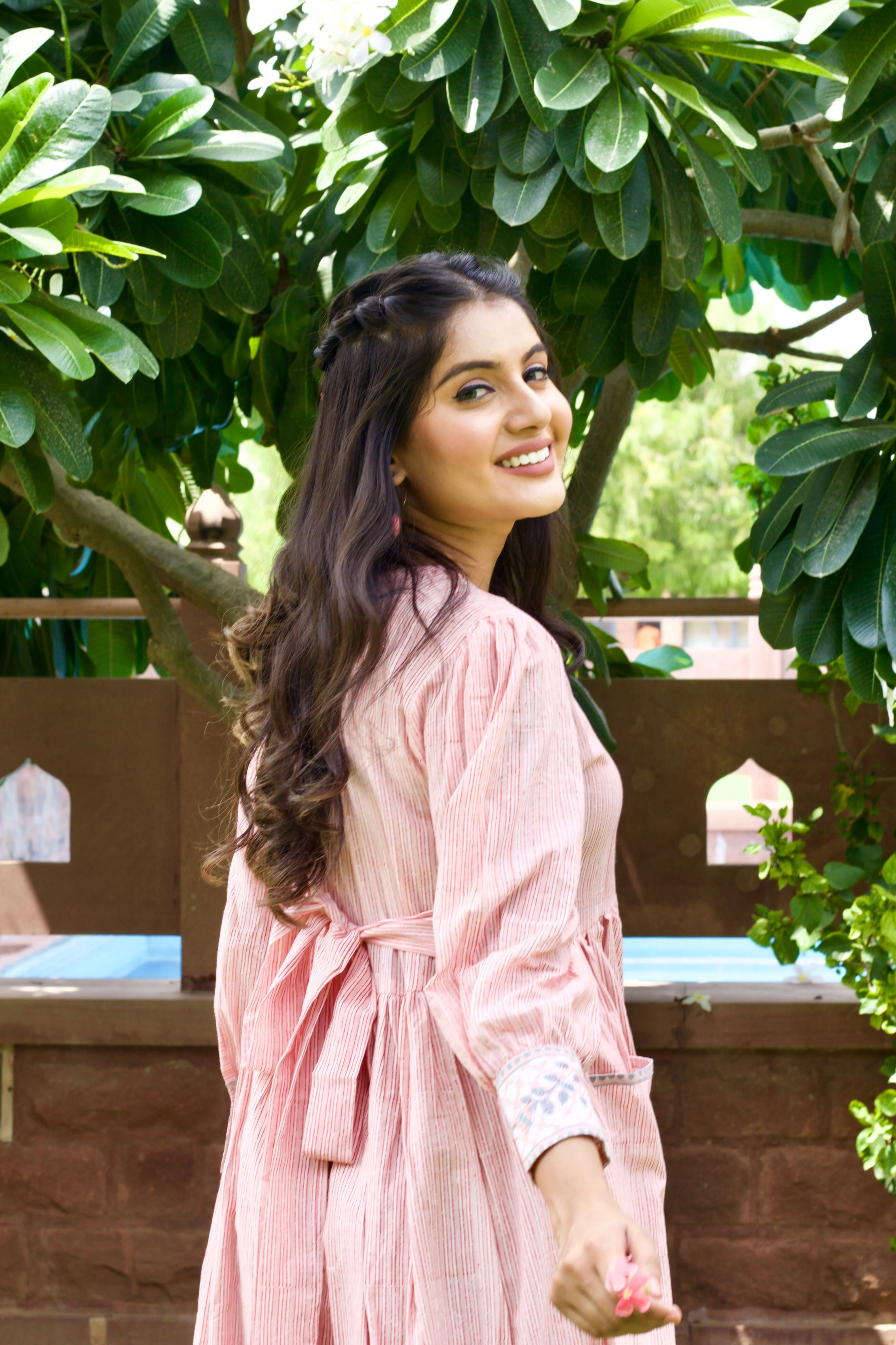 Pink 'Panache' Hand Block Printed Cotton Striped Dress - Image 3