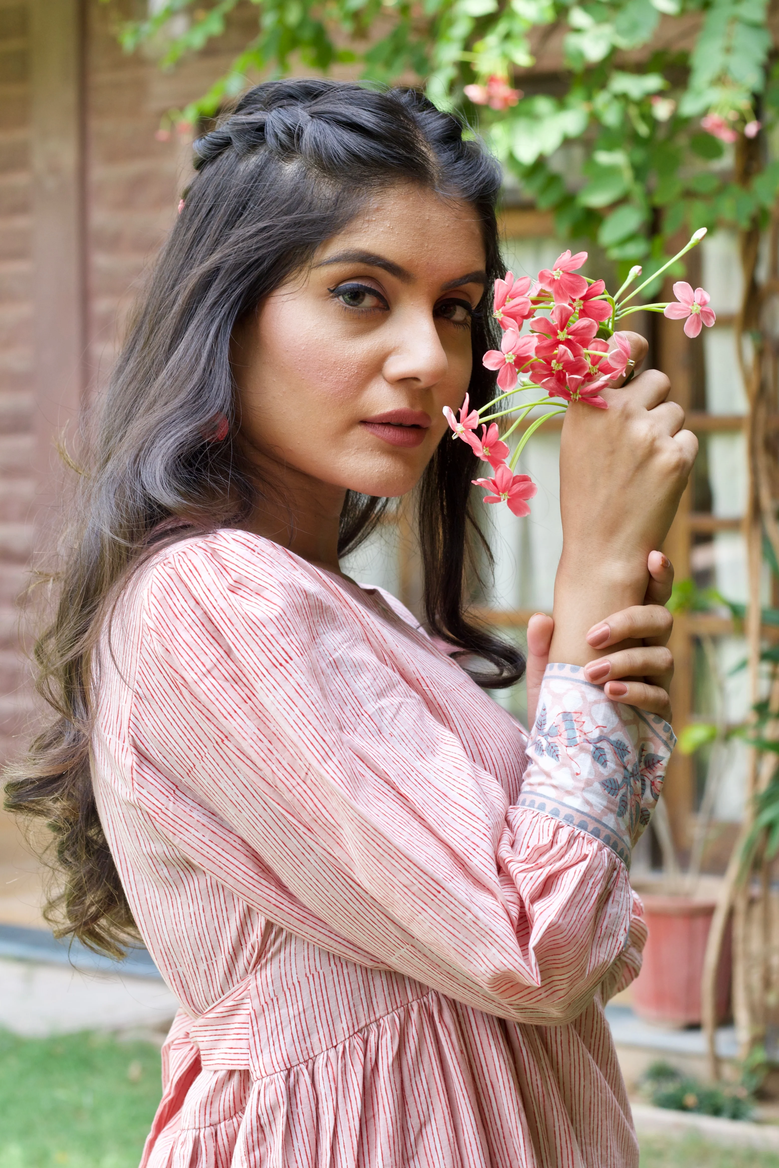 Pink 'Panache' Hand Block Printed Cotton Striped Dress - Image 5