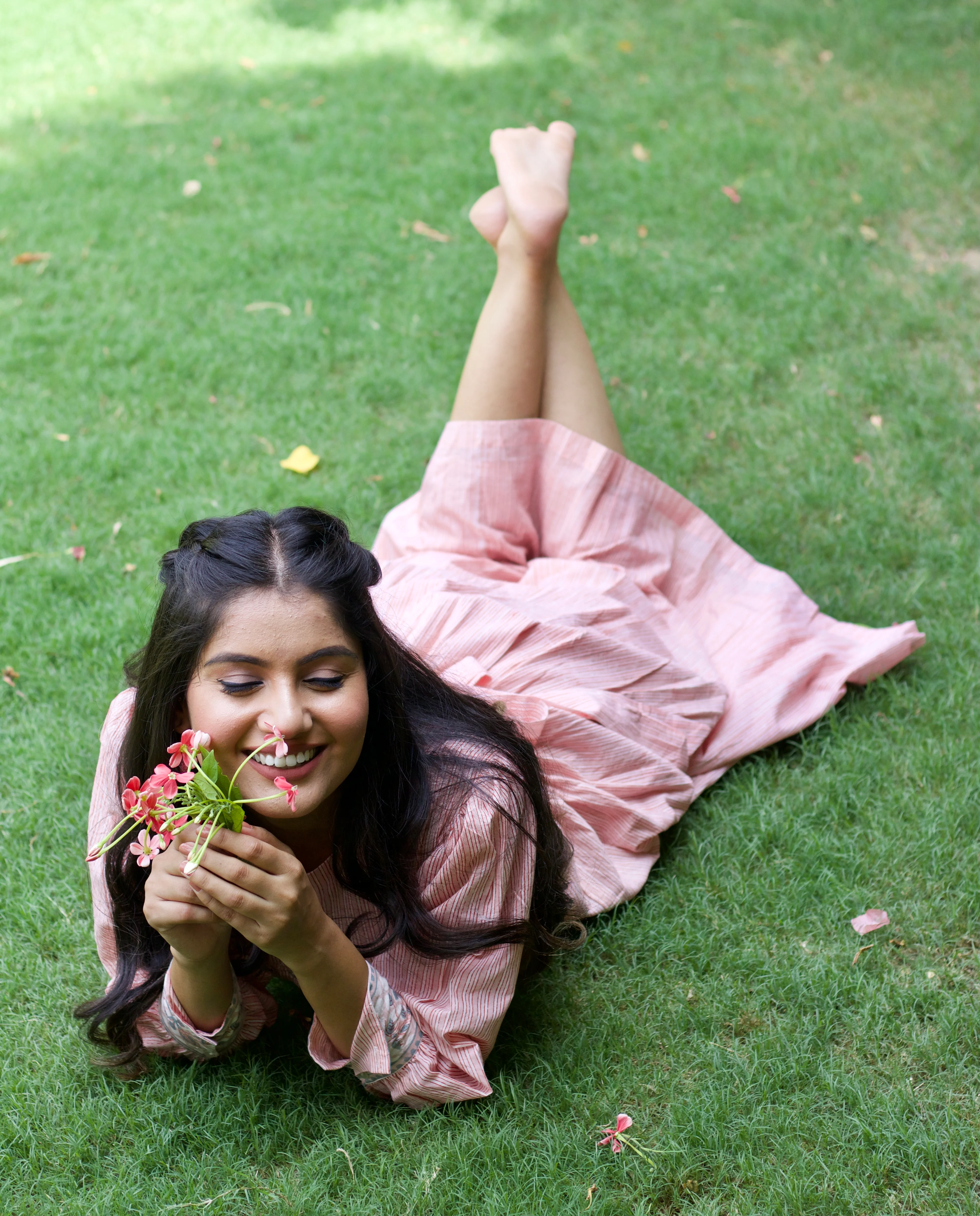 Pink 'Panache' Hand Block Printed Cotton Striped Dress - Image 7