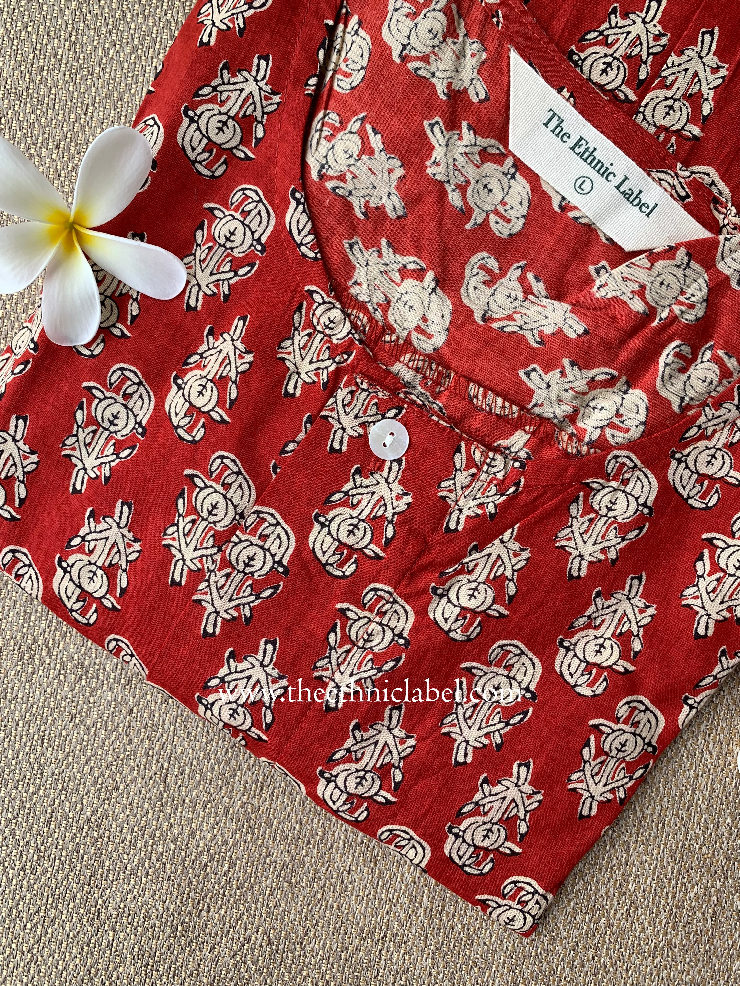 "Prayag" Block Printed Asymmetric Cotton kurta - Image 3