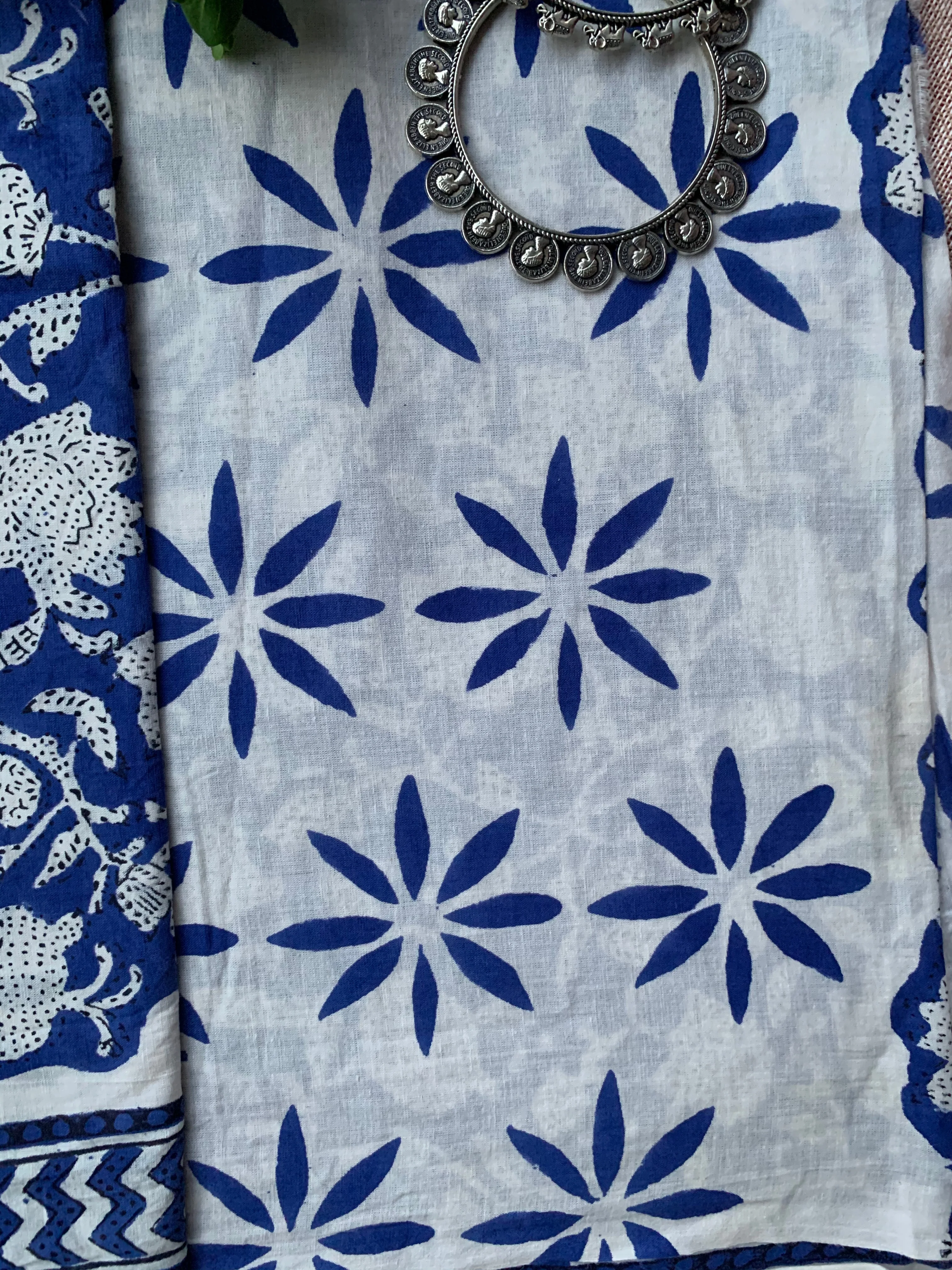 Royal Blue- White Unstitched Suit Set with Doria Dupatta - Image 4