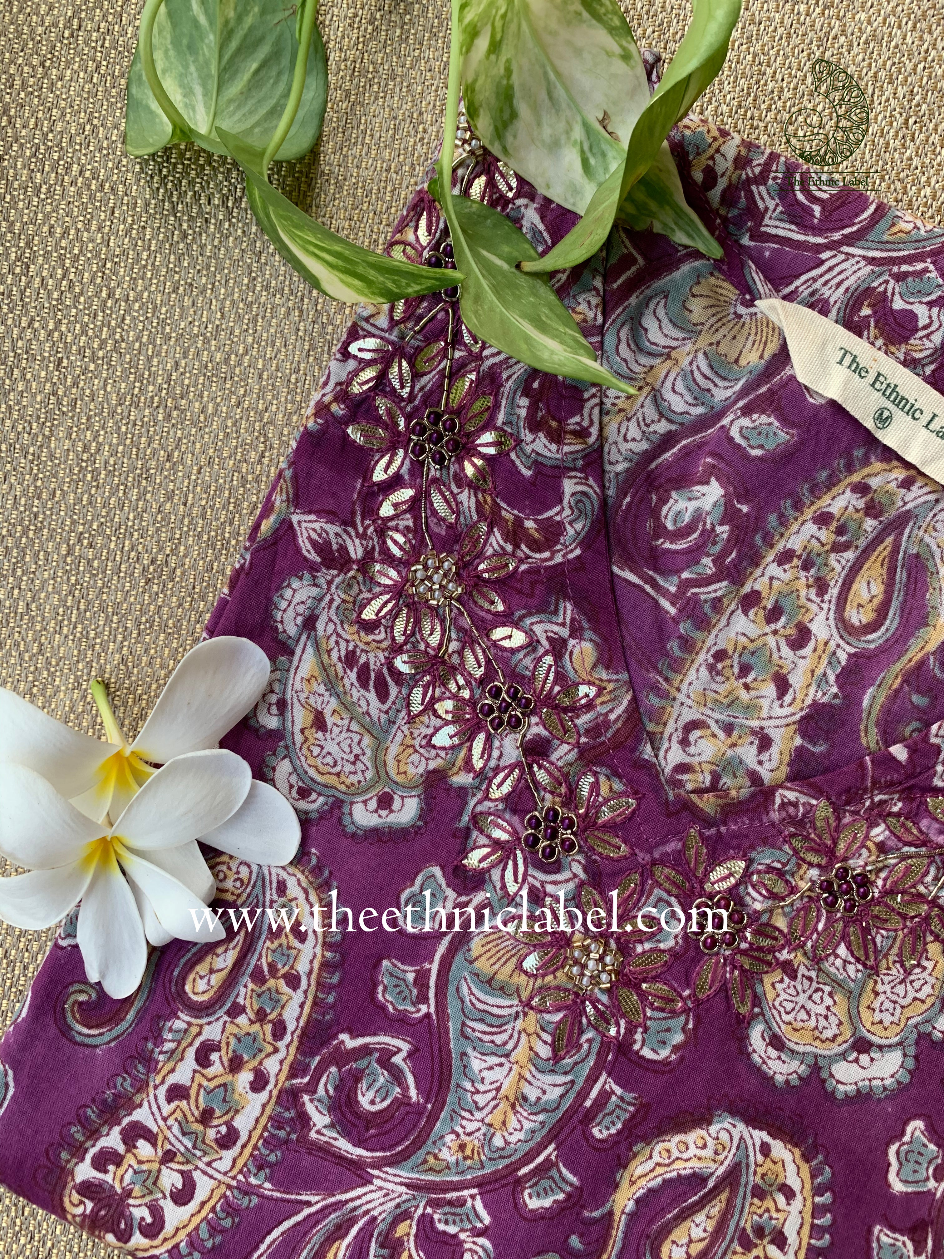 "Ruhi" Hand Embroidered Block Printed Cotton kurta - Image 4