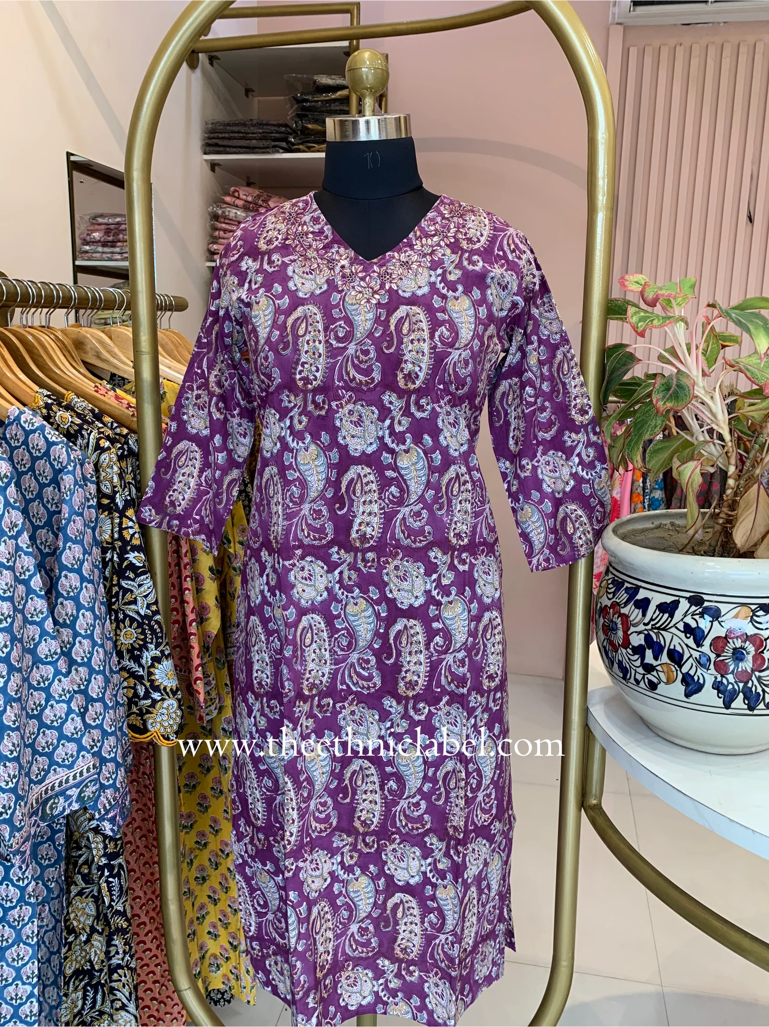 "Ruhi" Hand Embroidered Block Printed Cotton kurta - Image 5