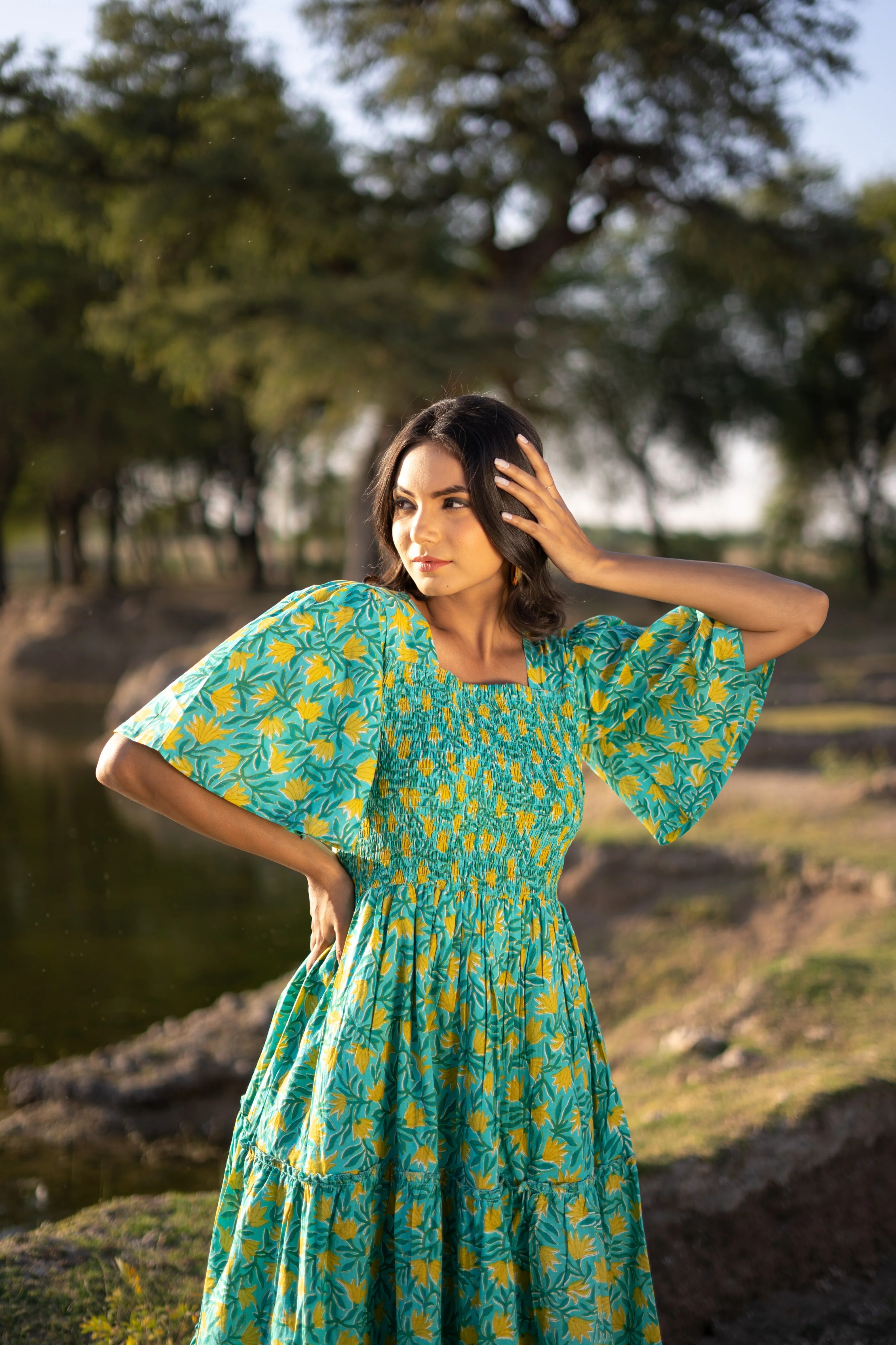 Sea Green ‘Serene’ Tiered Cotton Dress - Image 3