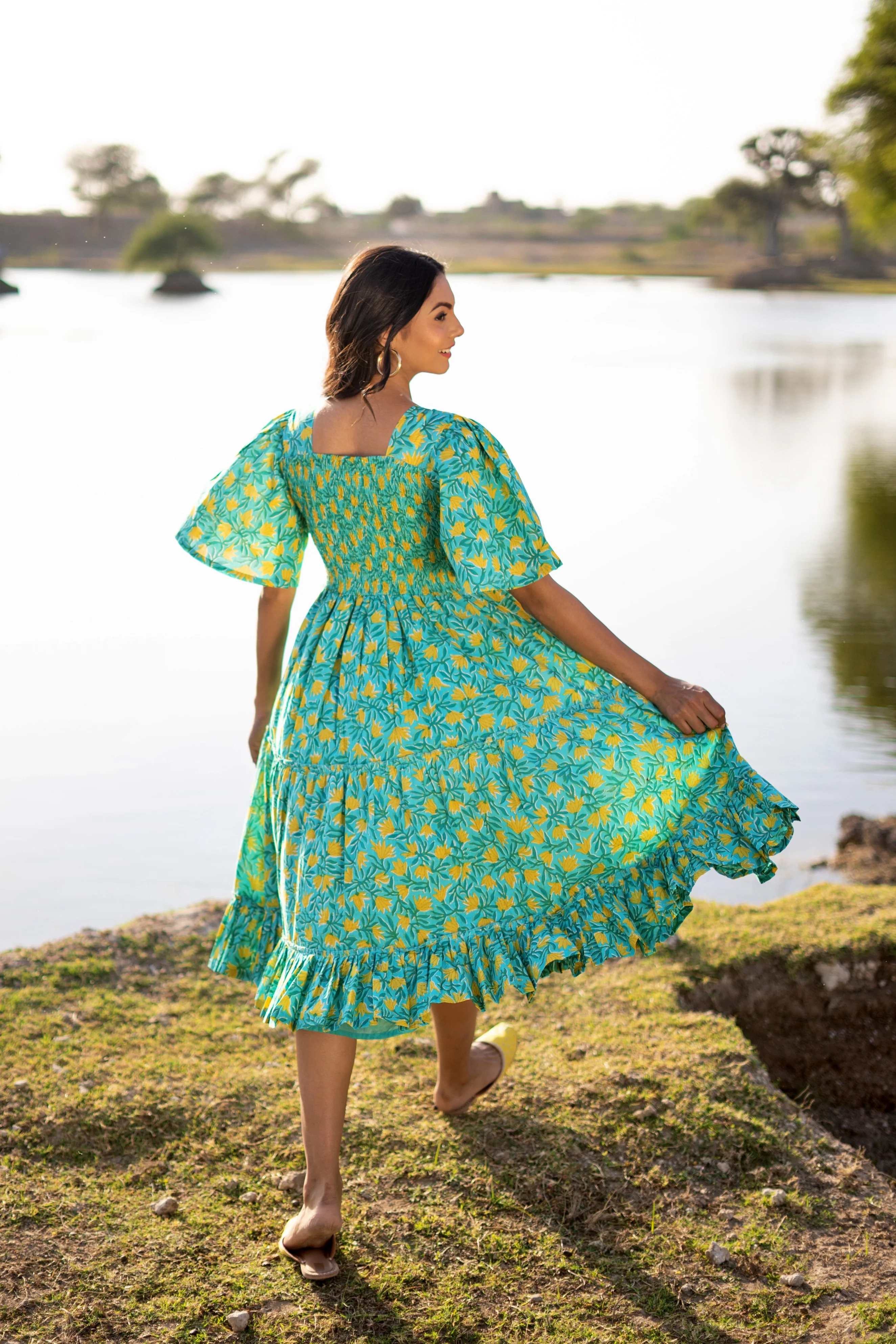 Sea Green ‘Serene’ Tiered Cotton Dress - Image 4