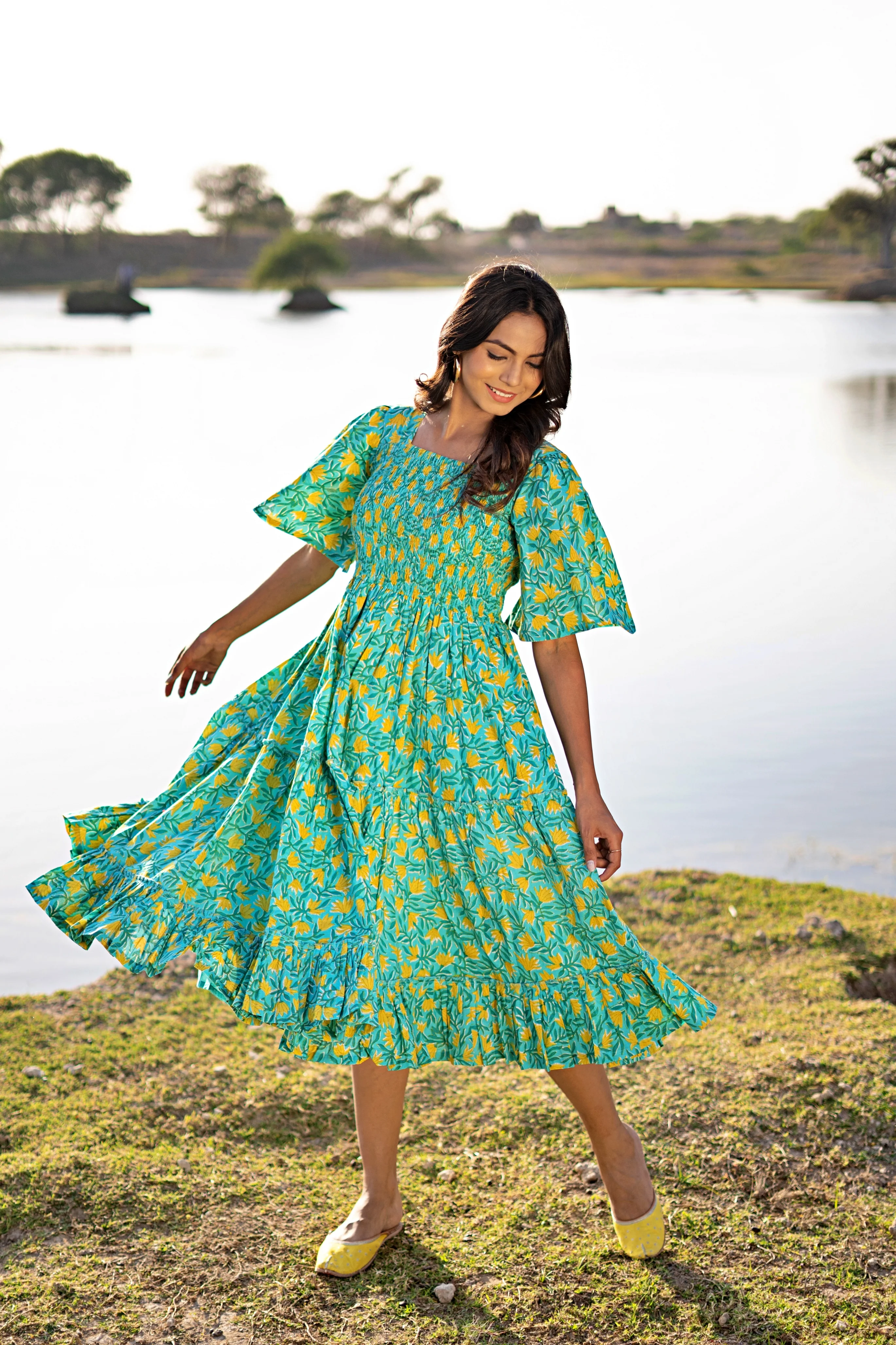 Sea Green ‘Serene’ Tiered Cotton Dress - Image 5